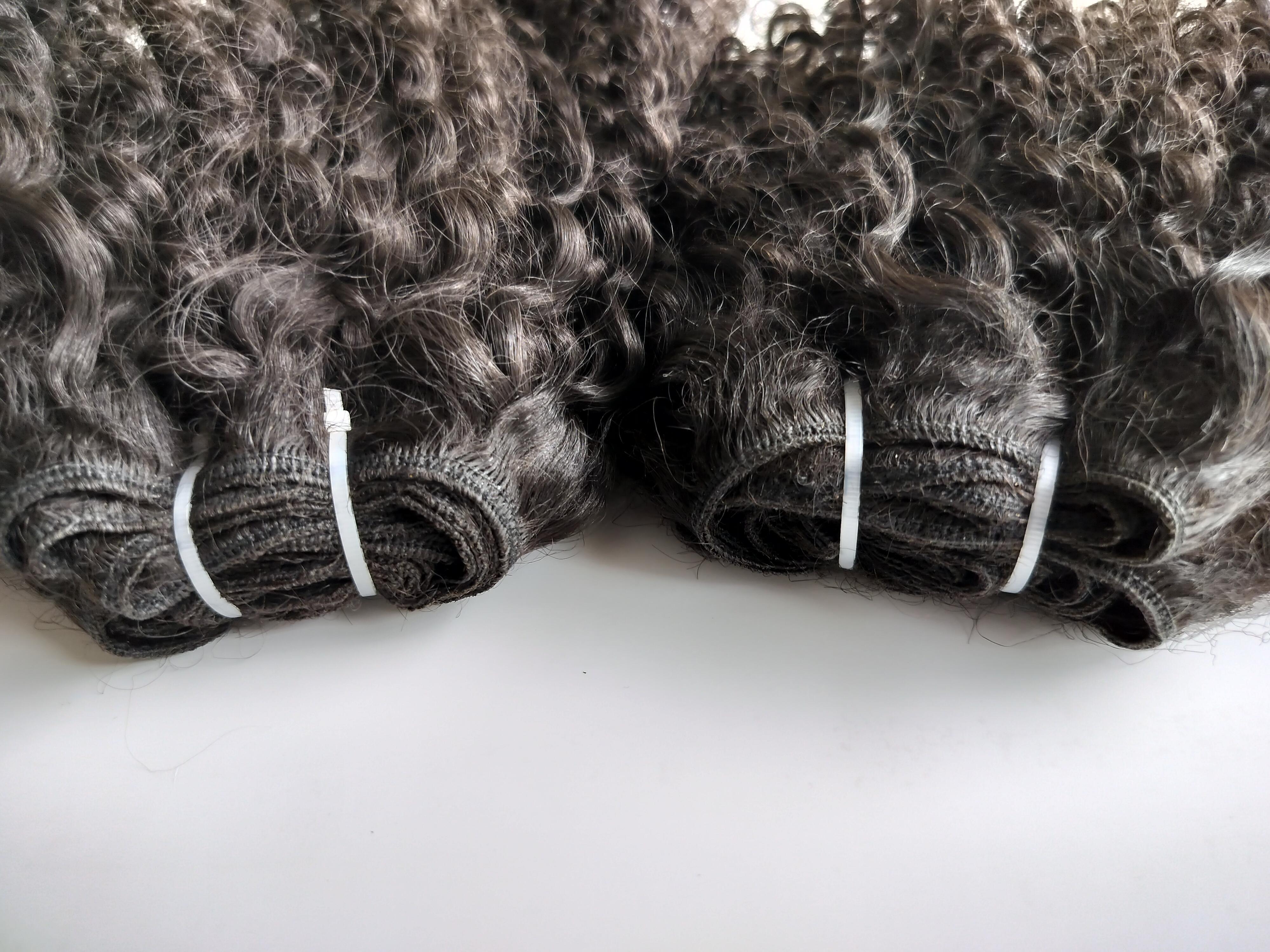 Natural Color Steam Curly Human Hair Weft Extensions - Human Hair Type: Indian