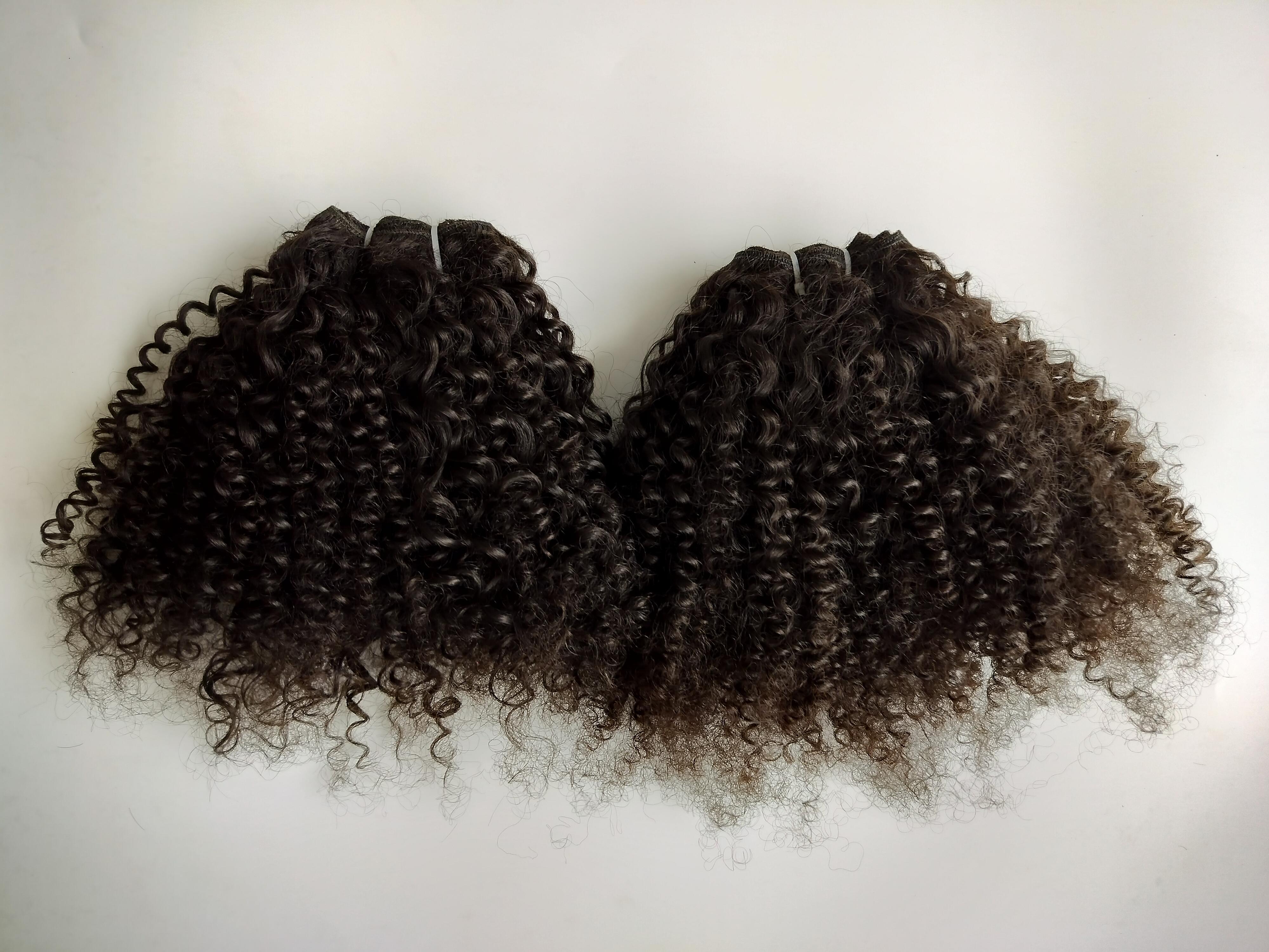 Natural Color Steam Curly Human Hair Weft Extensions - Human Hair Type: Indian