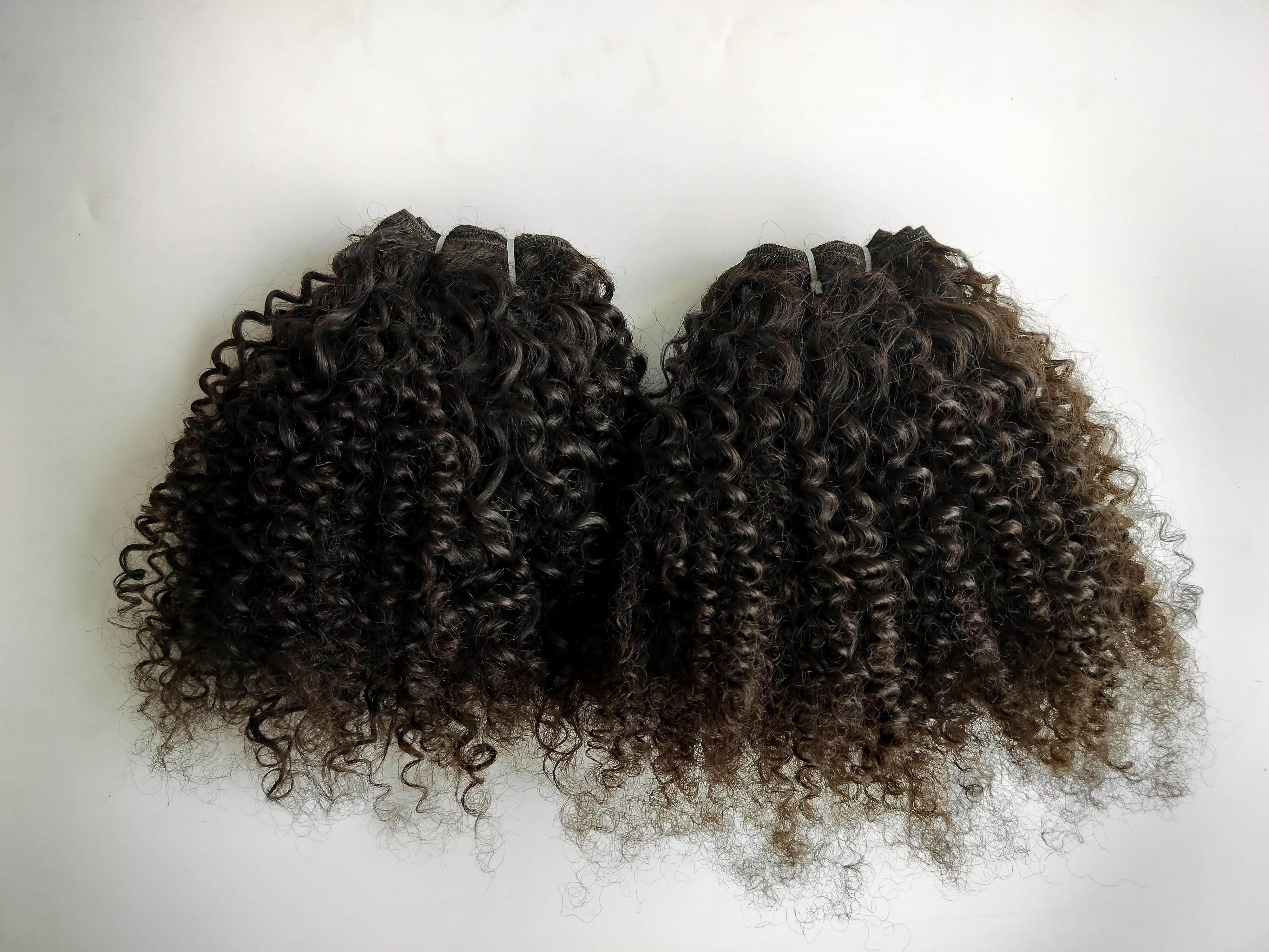 Natural Color Steam Curly Human Hair Weft Extensions - Human Hair Type: Indian