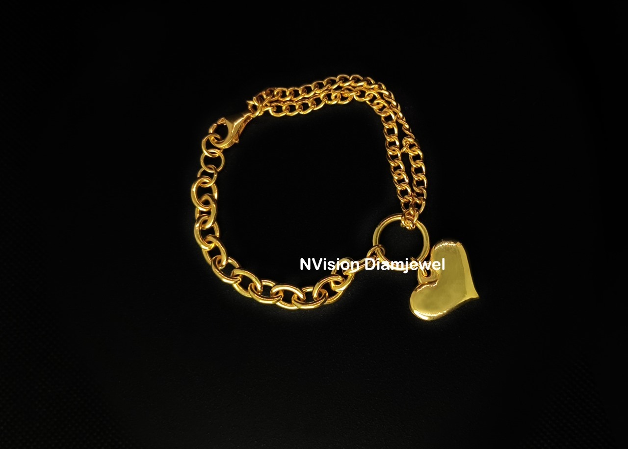 Golden Weaved Chains Heart Charm Bracelet - 22 Kt Yellow Gold , Natural Diamond Adornments, Customised Design, Trustworthy Ethical Sourcing, Zero Inventory Policy, Door-to-door Insurance Coverage