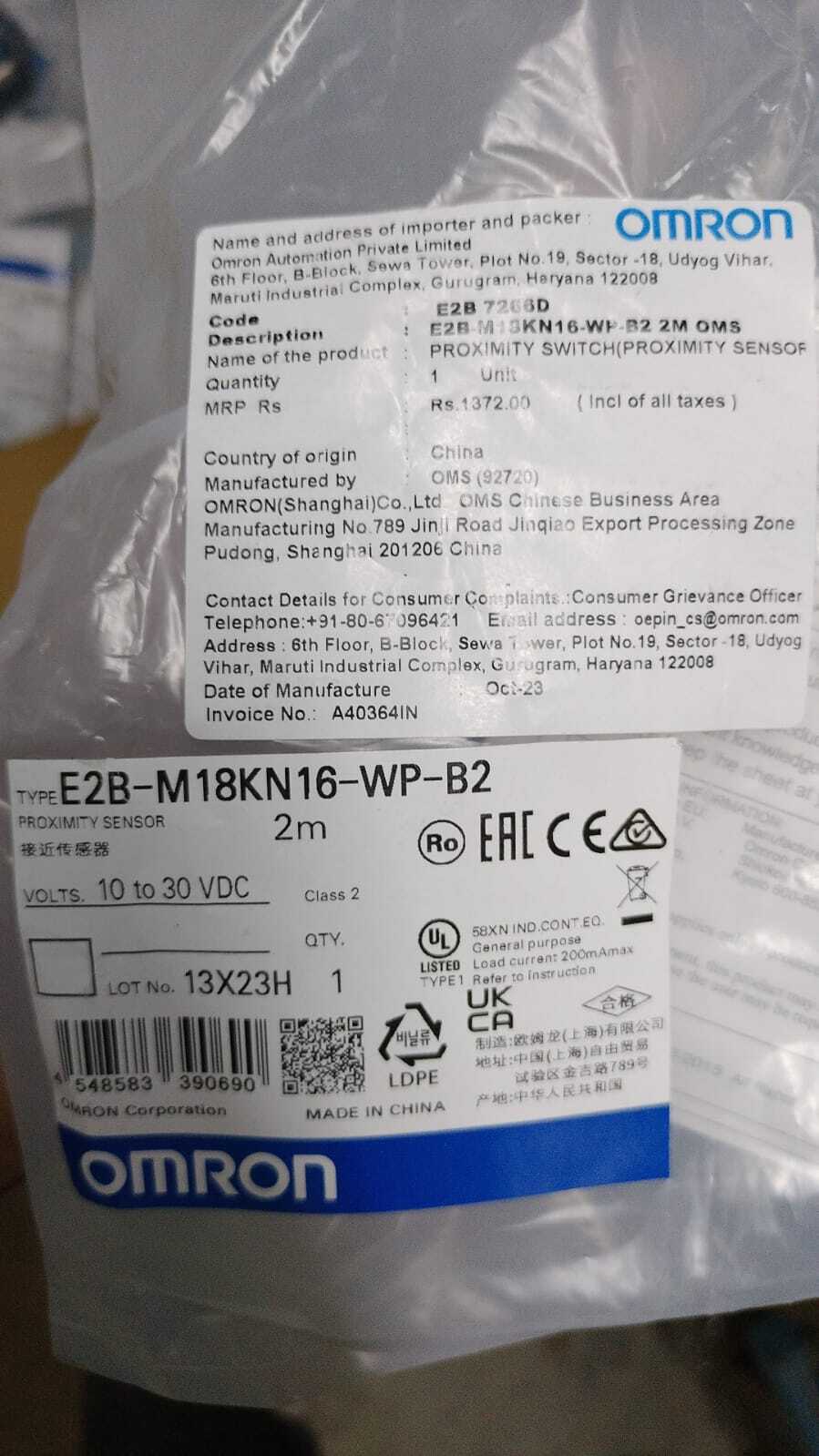 Omron Proximity Sensor ,E2a-m30kn20-wp-b2, E2a-m30kn20-wp-c1, E2a-m30kn20-wp-c2, E2a-m30kn20-wpc1. E2a-m30kn20-m1-c2, E2a-m30kn20-m1-b1, E2g-s08kn04-m1-d1, E2g-m12kn08-m1-d1