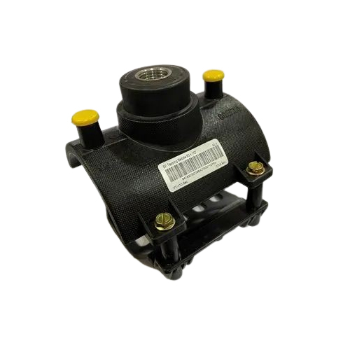 EF Tapping Saddle With Bottom Clamp - PE and Other Material, Square Shape, Round Section, Sleek Black Color, Bottom Clamp Support