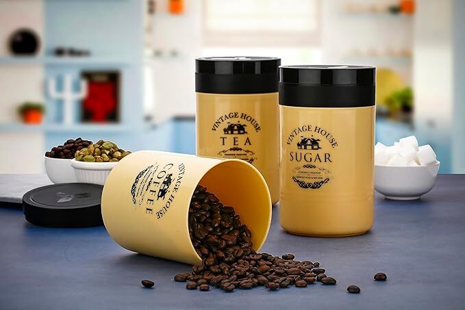 Trendy One Airtight Tea, Coffee & Sugar Container Set - 800 Ml Pp Plastic, Gray Color, Set Of 3