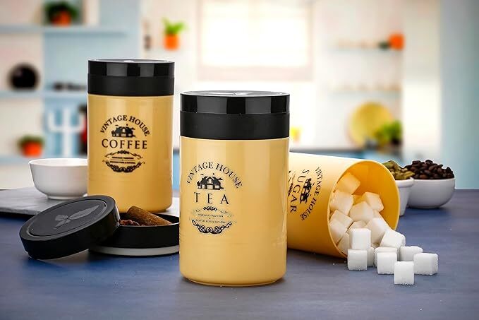 Trendy One Airtight Tea, Coffee & Sugar Container Set - 800 Ml Pp Plastic, Gray Color, Set Of 3