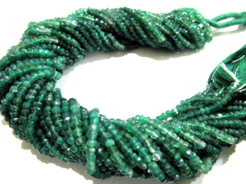 Natural Green Onyx Rondelle Faceted 3-4mm Bead Strand 13 Inches Long