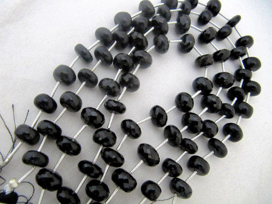 Natural Black Onyx Rondelle Faceted 10 To 12mm Beads Strand 9 Inches Long - Material: Stone
