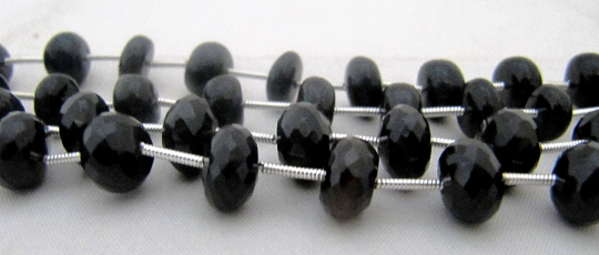 Natural Black Onyx Rondelle Faceted 10 To 12mm Beads Strand 9 Inches Long - Material: Stone