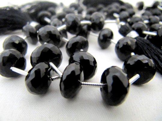 Natural Black Onyx Rondelle Faceted 10 To 12mm Beads Strand 9 Inches Long - Material: Stone
