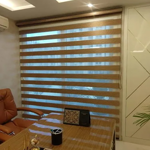 PVC Zebra Window Blind - PVC Material, Vertical Pattern, Brown Color | Elegant Plain Style, Ideal for Home and Business Use