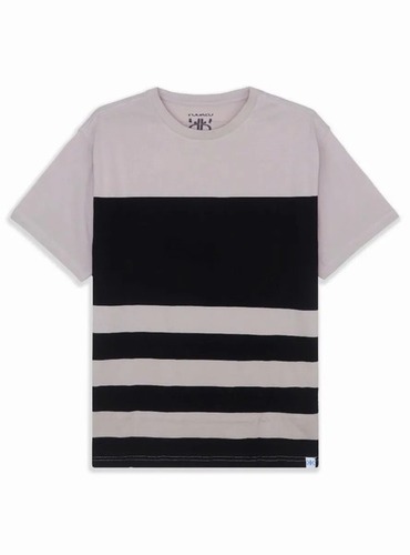 TUVALU MENS STRIPED T SHIRT BLACK