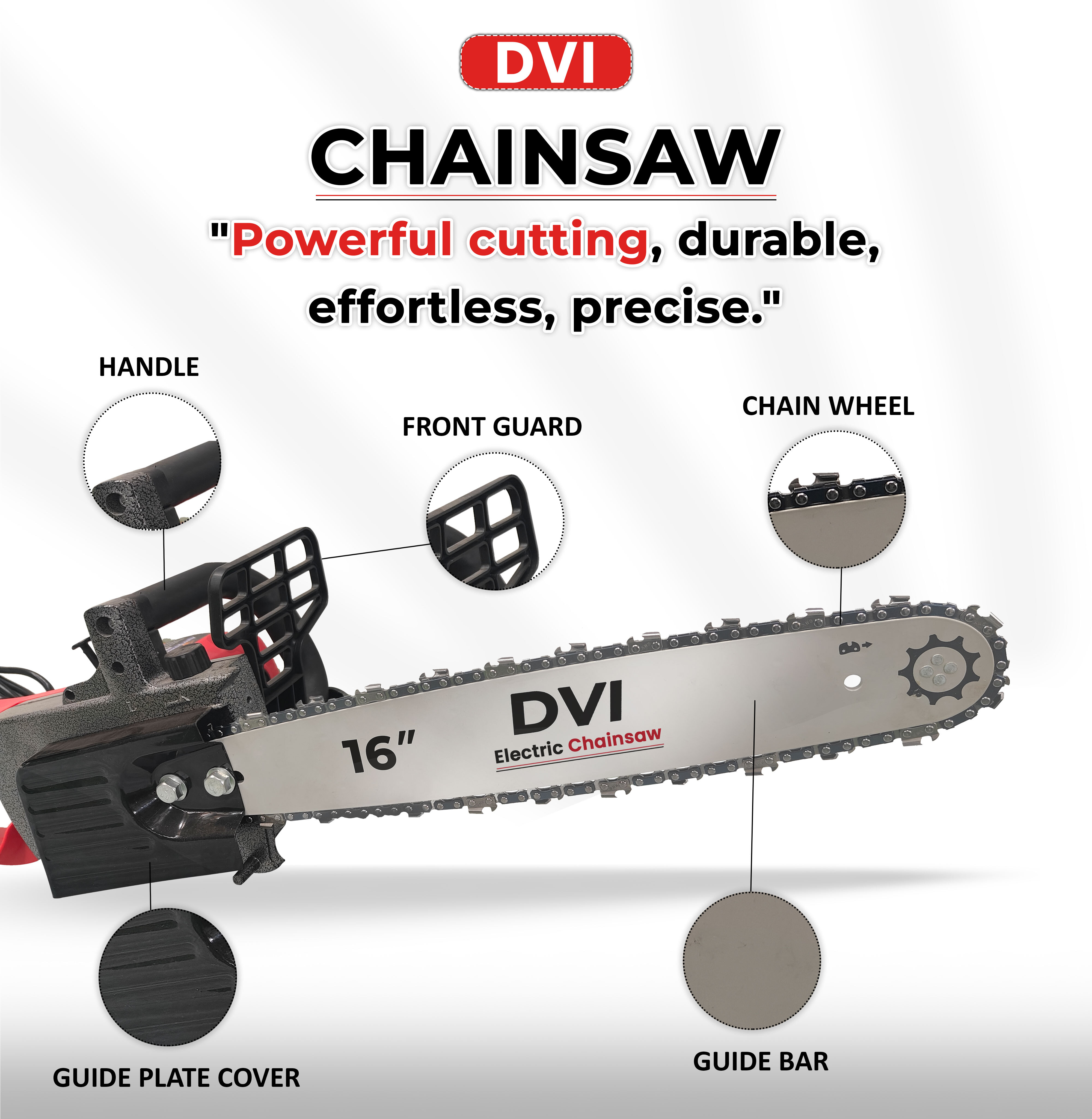 Electric Chain Saw Machine - Stainless Steel, 16 Inch Blade Size, Red Color, 1800 W Power, 400 Rpm Speed, 5.3 Kg Weight, Ideal For Forest Cutting And Pruning Branches
