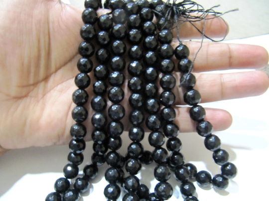 Black Onyx Gemstone Beads Strand - 10mm Round Faceted Balls, 14-15 Inches Long, Premium Quality For Necklaces, Earrings, And Bracelets