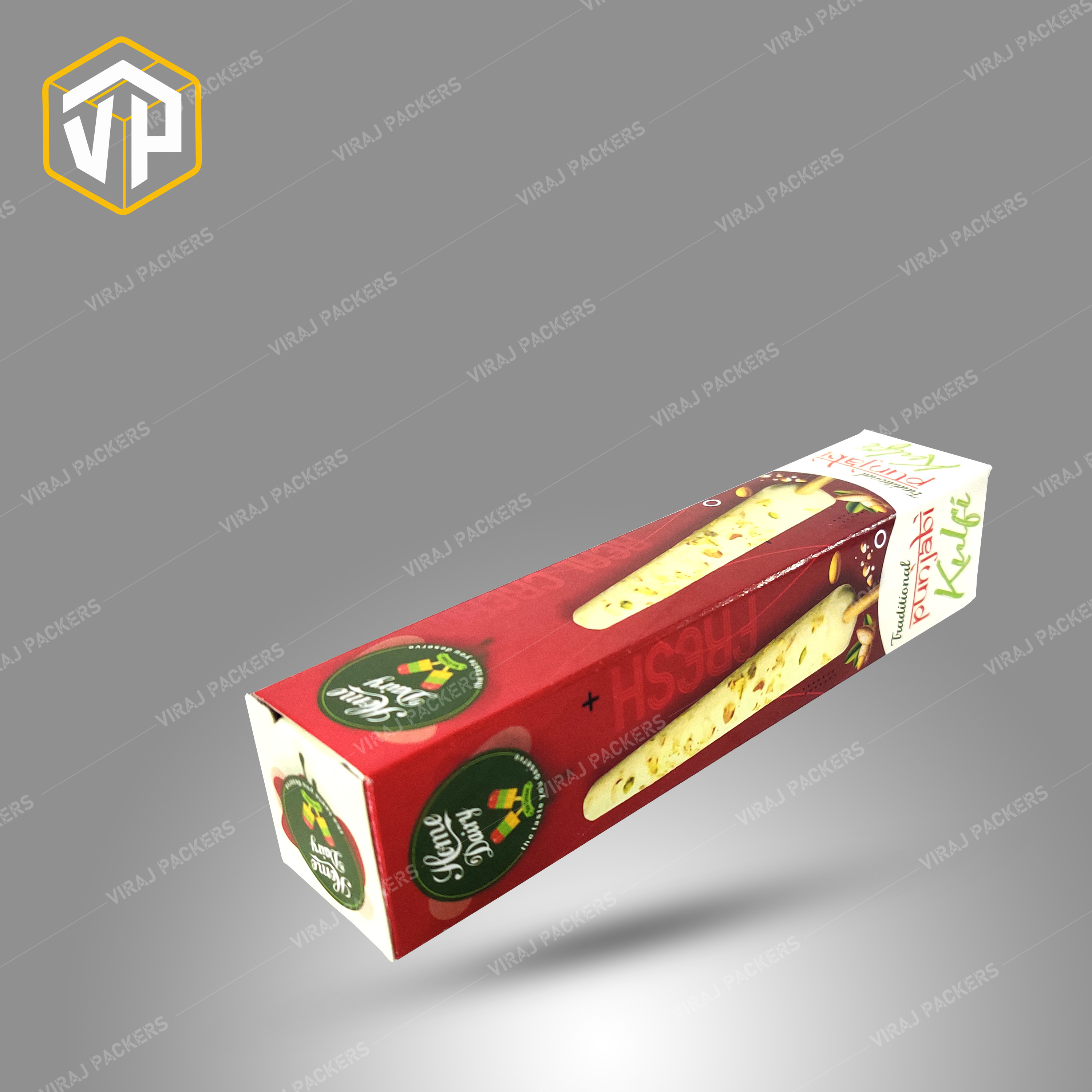 Punjabi Kulfi Ice Cream Packaging Boxes - Paper Material, Customized Size , Grease-resistant Interior, Glossy Lamination, Uv Offset Printing