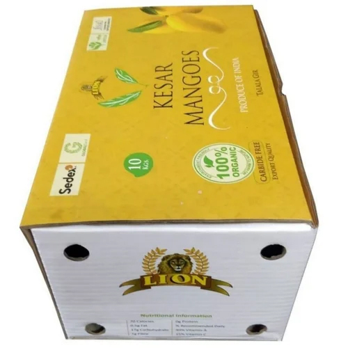 10 Kg Mango Packaging Box - Paper Material, Yellow Color, Glossy and Matt Lamination, Durable and Sturdy for Food Industry Use