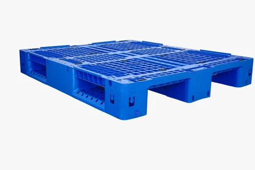 Plastic Pallet - Hdpe, 1200 X 1000 Mm, Blue & Red | 4 Way Entry, Maximum Dynamic Load 1000 Kg, Static Load 2000 Kg, Single-faced