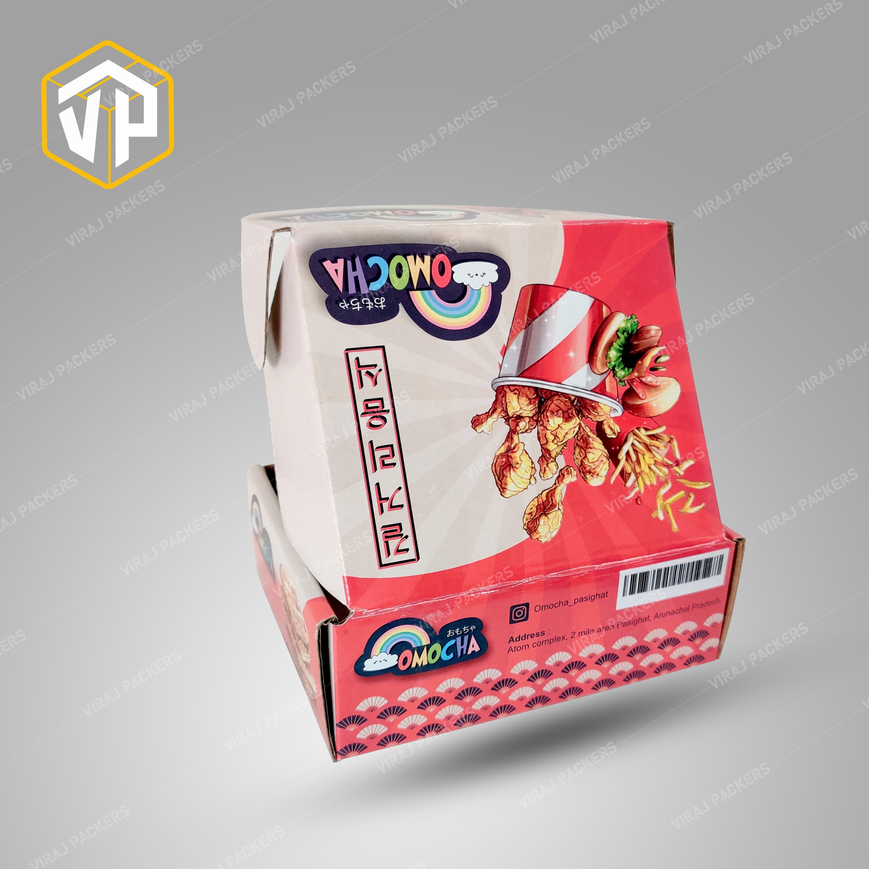 Fried Chicken Packaging Box With Customized Printing - Paper Material, Customized Size, Glossy Laminated Surface | Grease-resistant, Secure Closures, Vibrant Branding Options