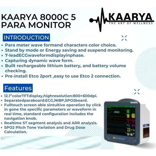 Kaarya 8000C 5 Para Patient Monitor - Application: Hospital