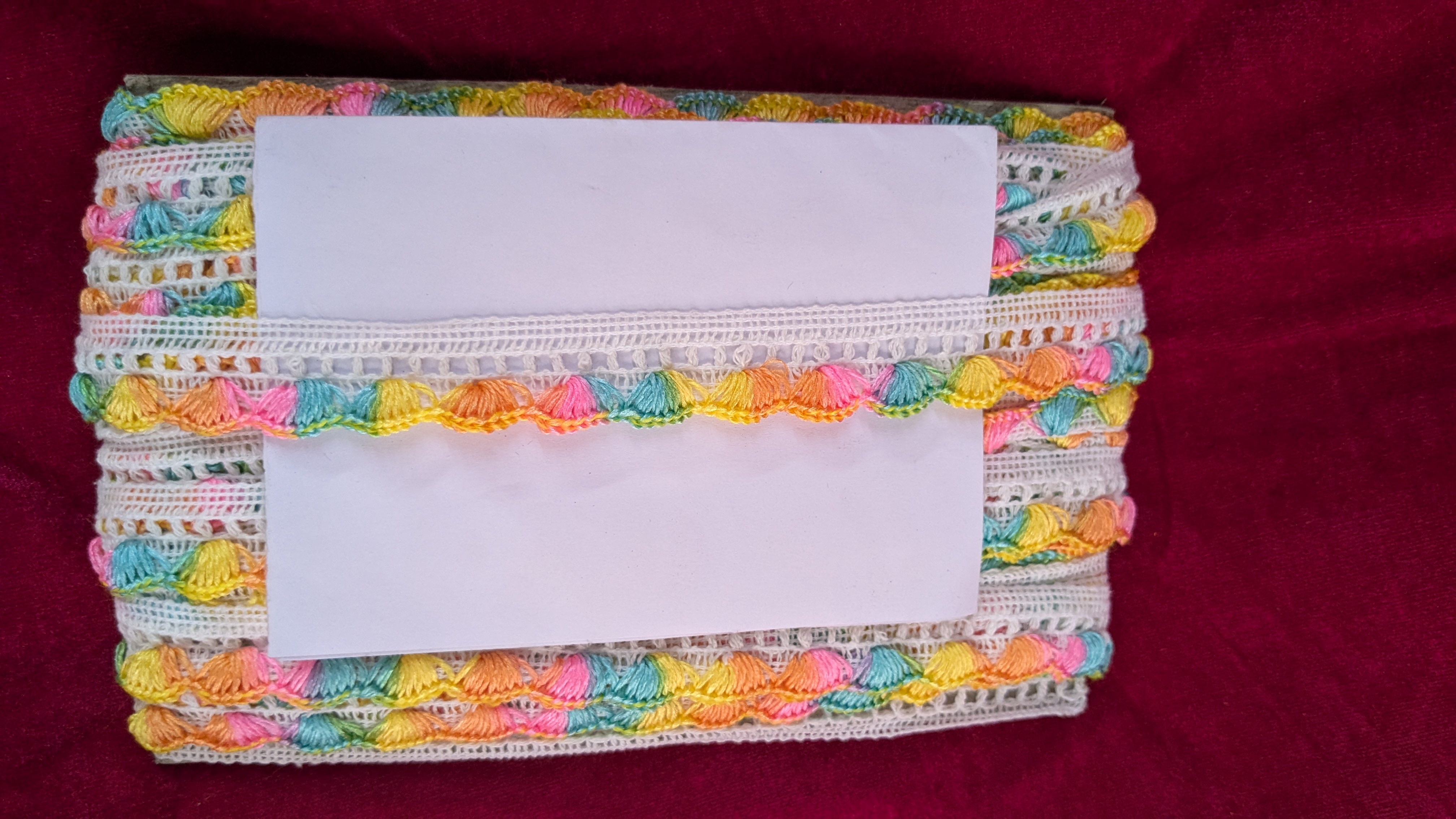 Multi Pankha Lace - Cotton And Silk Blend, 9/18 Meter Lengths | Multi-color Shimmering Decorative Knitted Design, One-sided 1 Inch Width