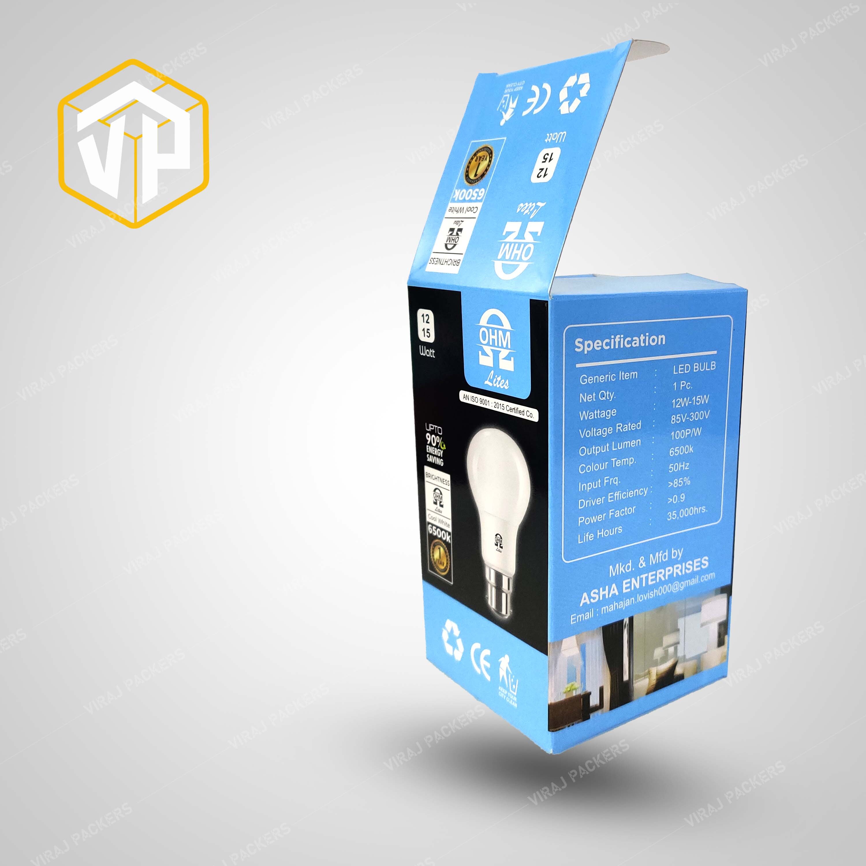 Twelve Watt Led Bulb Packaging Box With Low Moq - Durable Cardboard Material, Customizable Size Options , Glossy Lamination Finish