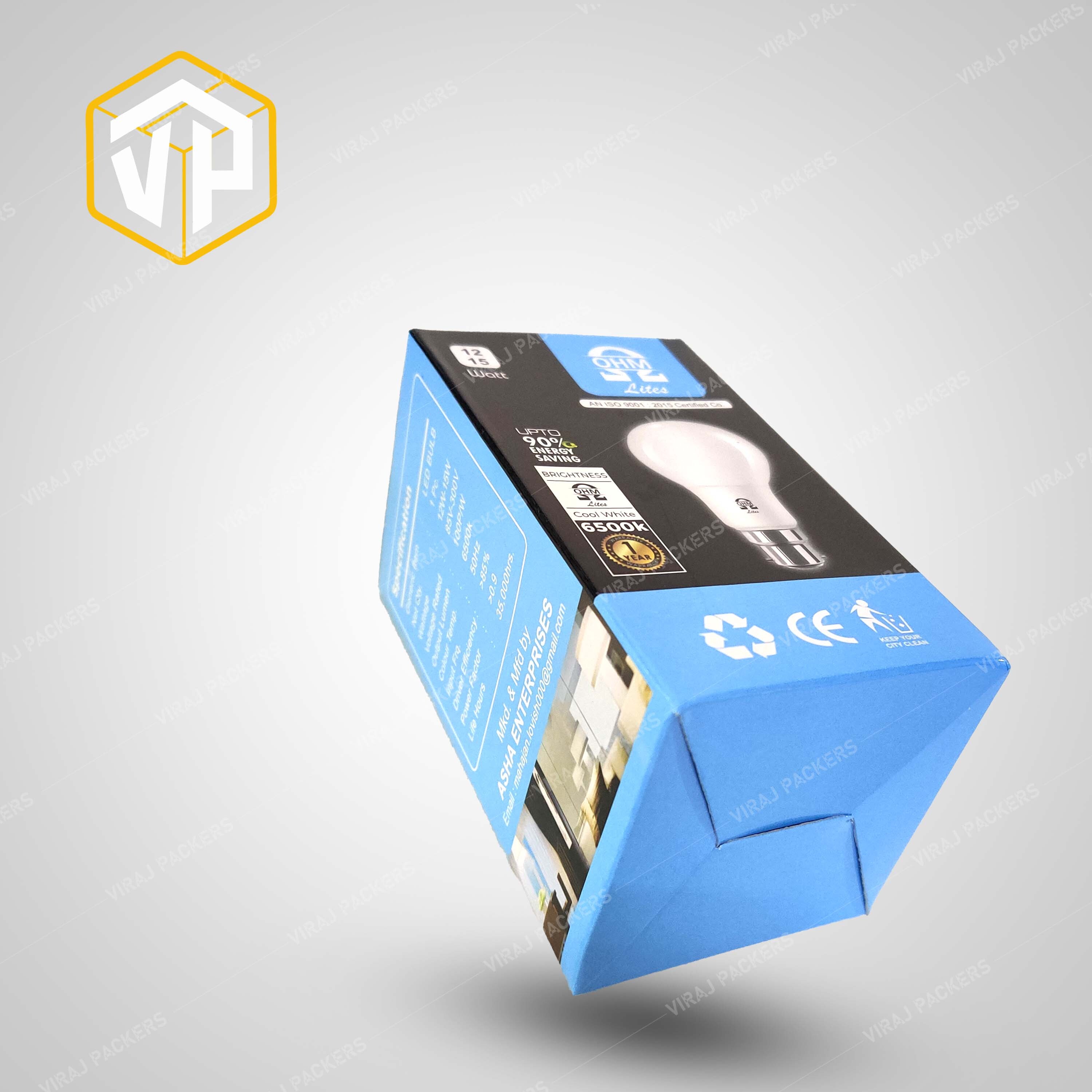 Twelve Watt Led Bulb Packaging Box With Low Moq - Durable Cardboard Material, Customizable Size Options , Glossy Lamination Finish