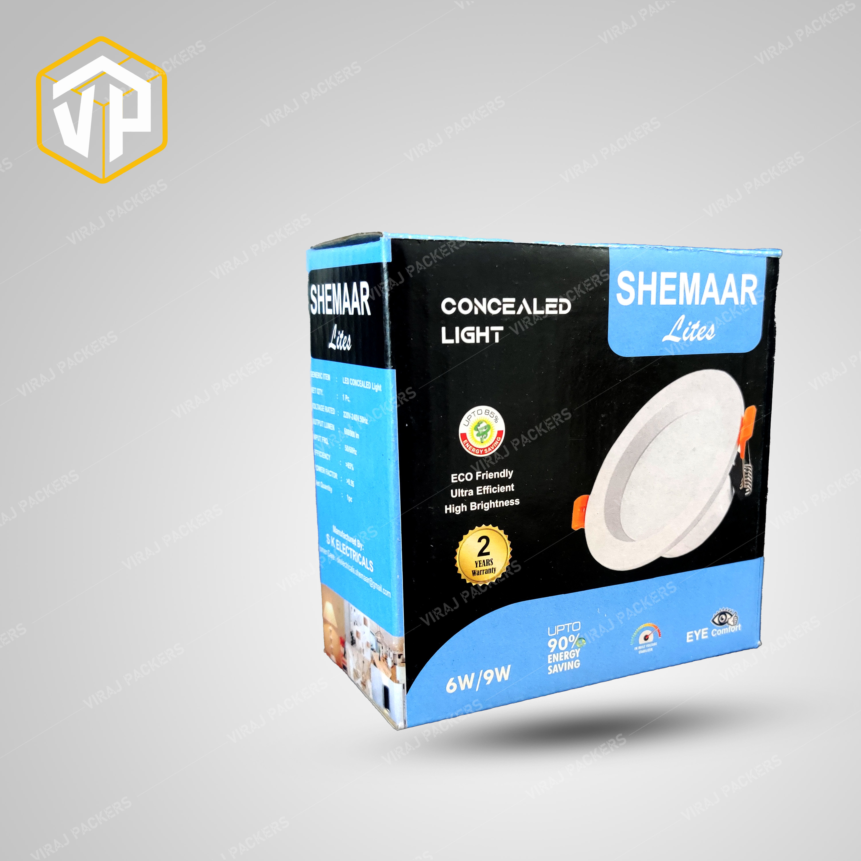 Concealed Led Lights Packaging Box With Custom Printing - Paper Material, Customized Size, Glossy Lamination, Uv Offset Printing | Secure Closure, Eco-friendly Options Available