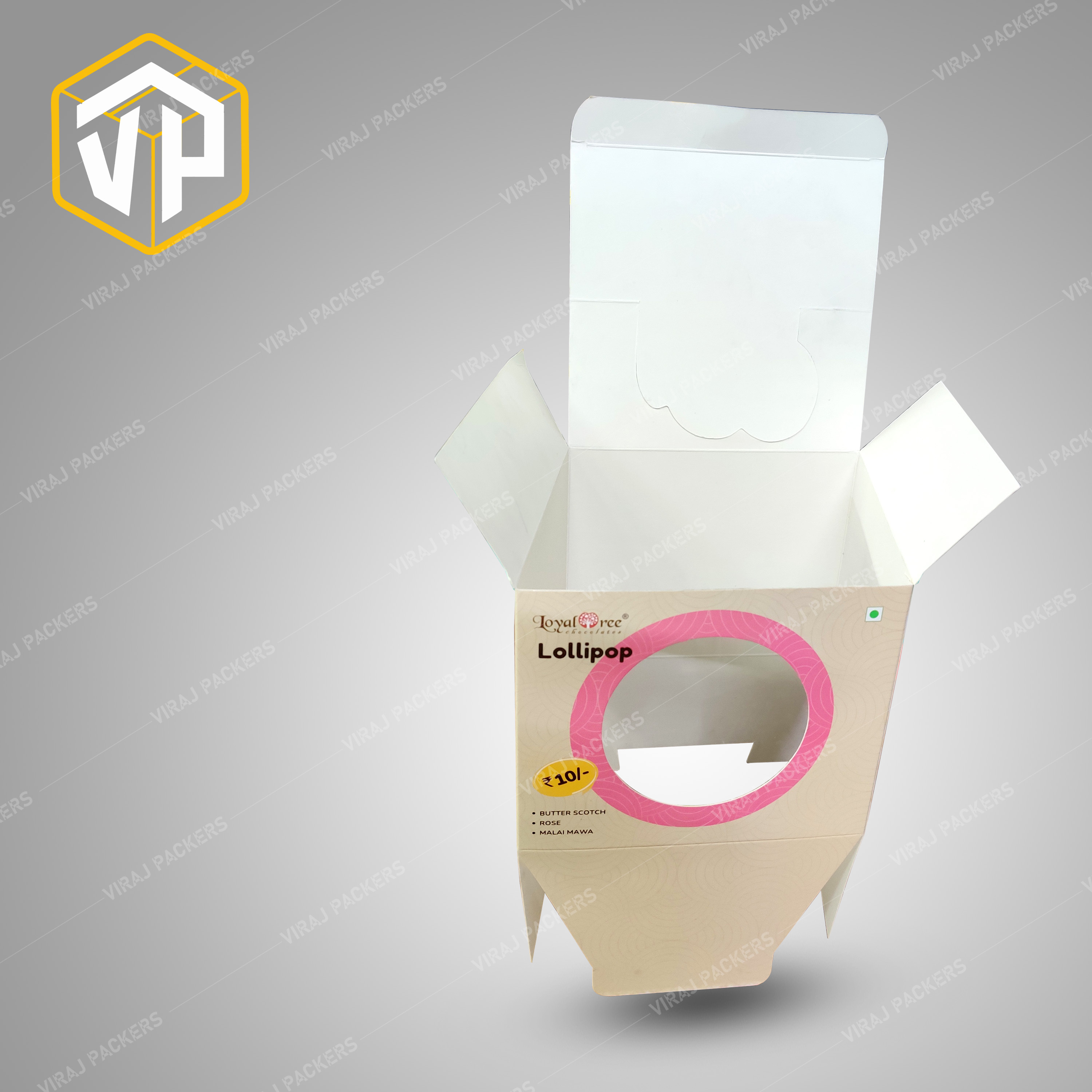 Lollipop / Chocolate Confectionery Packaging Box With Display - Durable Paper, Customized Size, Glossy Lamination, Square Shape | Transparent Window, Customizable Printing, Eco-friendly Design