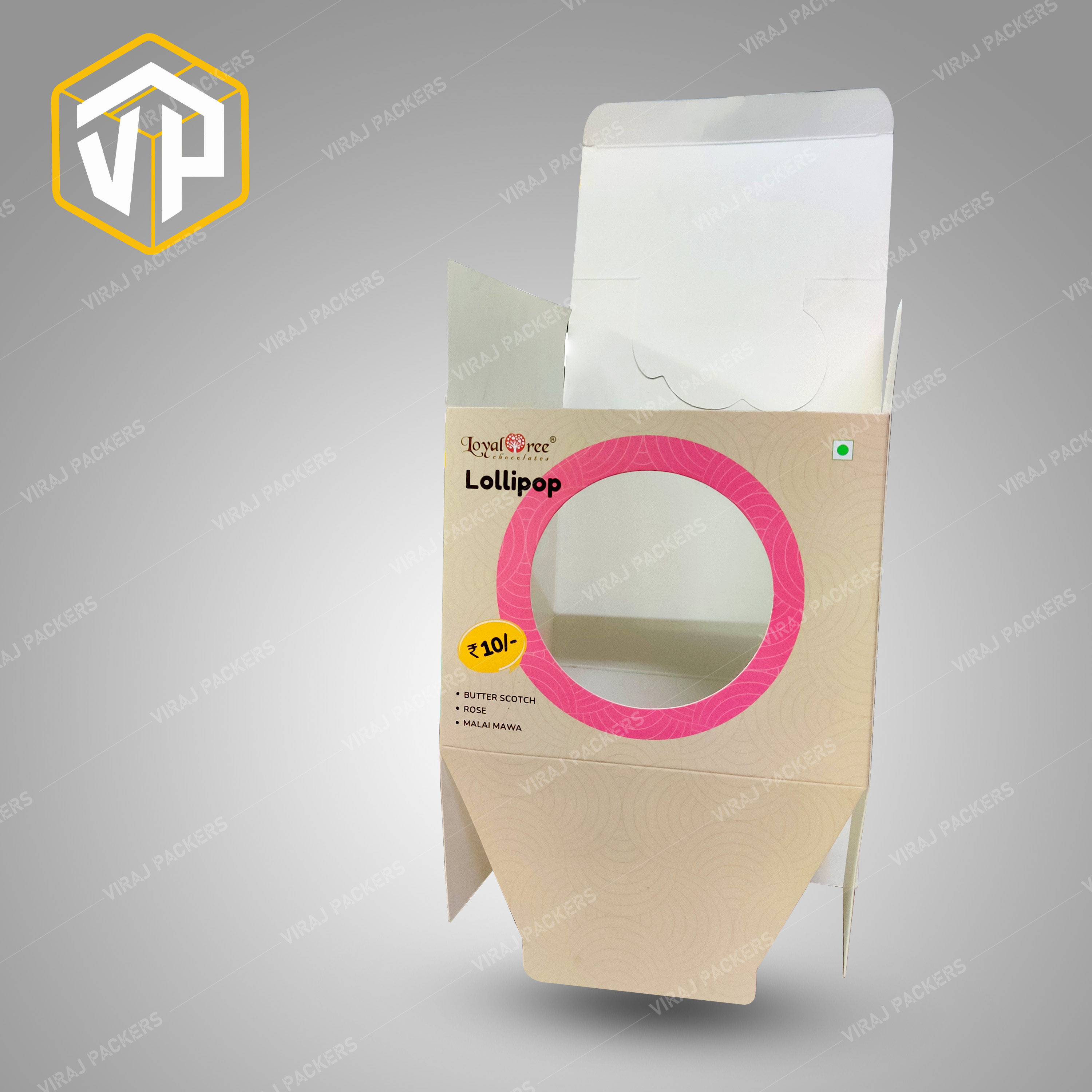 Lollipop / Chocolate Confectionery Packaging Box With Display - Durable Paper, Customized Size, Glossy Lamination, Square Shape | Transparent Window, Customizable Printing, Eco-friendly Design