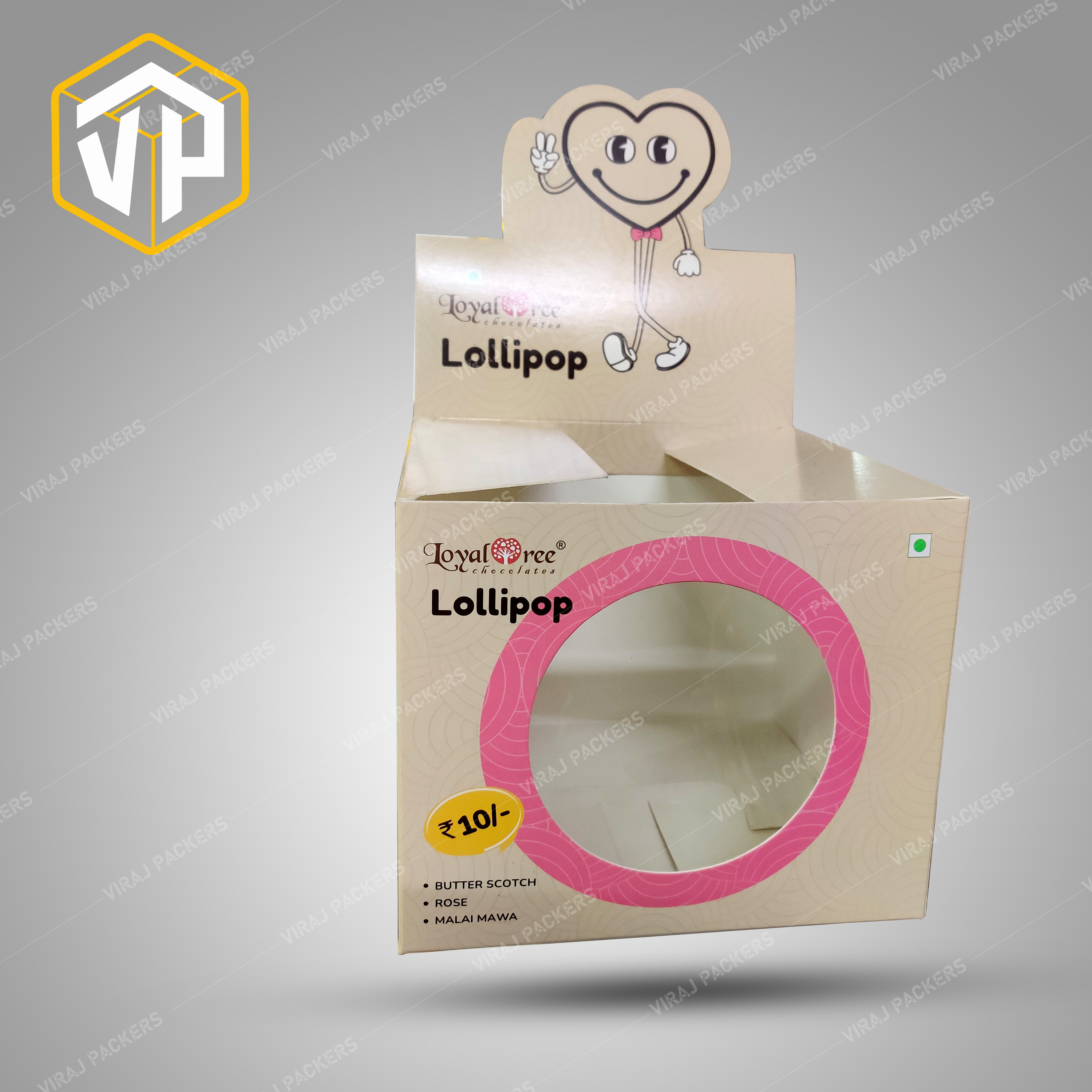 Lollipop / Chocolate Confectionery Packaging Box With Display - Durable Paper, Customized Size, Glossy Lamination, Square Shape | Transparent Window, Customizable Printing, Eco-friendly Design