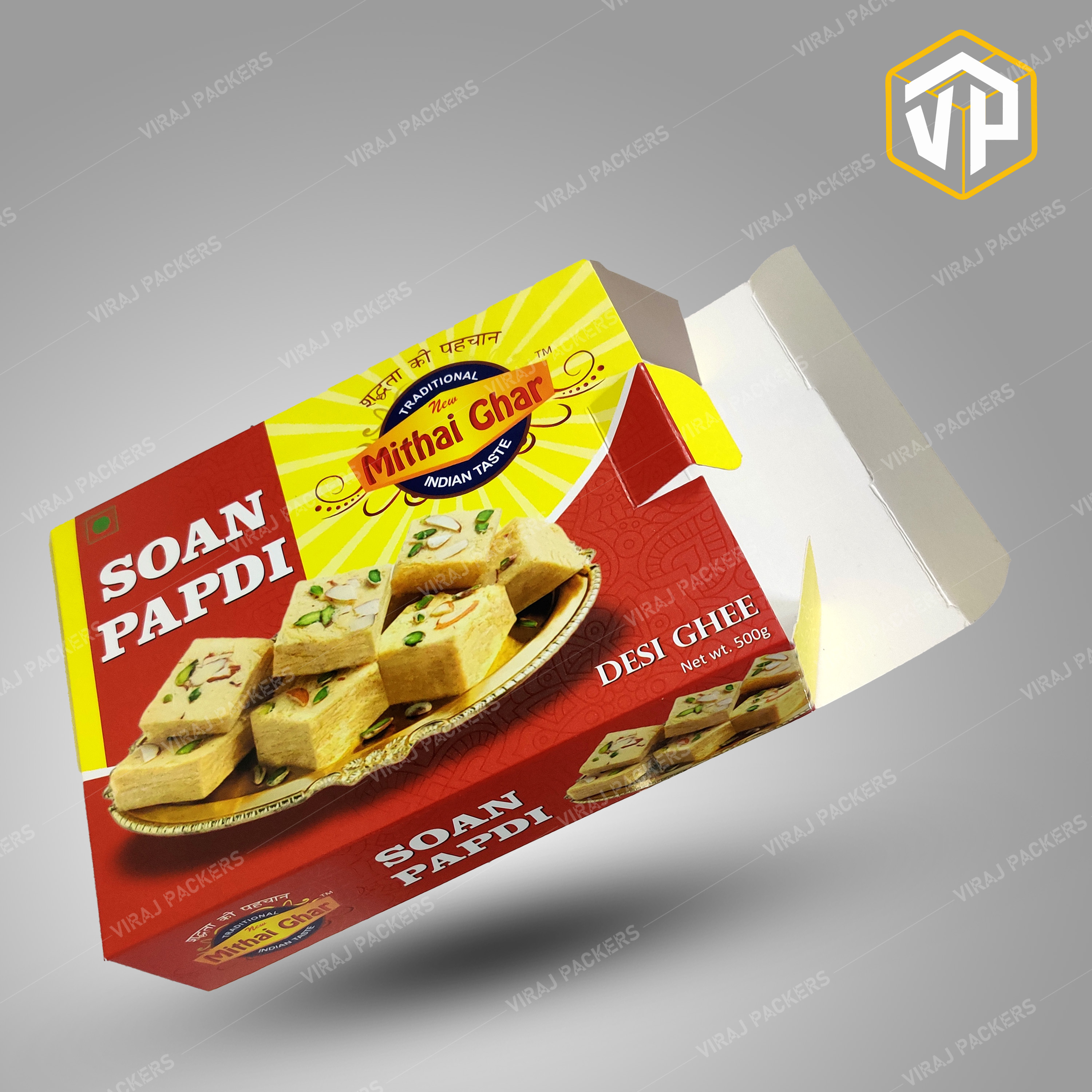 Custom Printed Soan Papdi Packaging Boxes - Paper, Customized Size, Other Color | Glossy Lamination, Square Shape, Uv Offset Printing