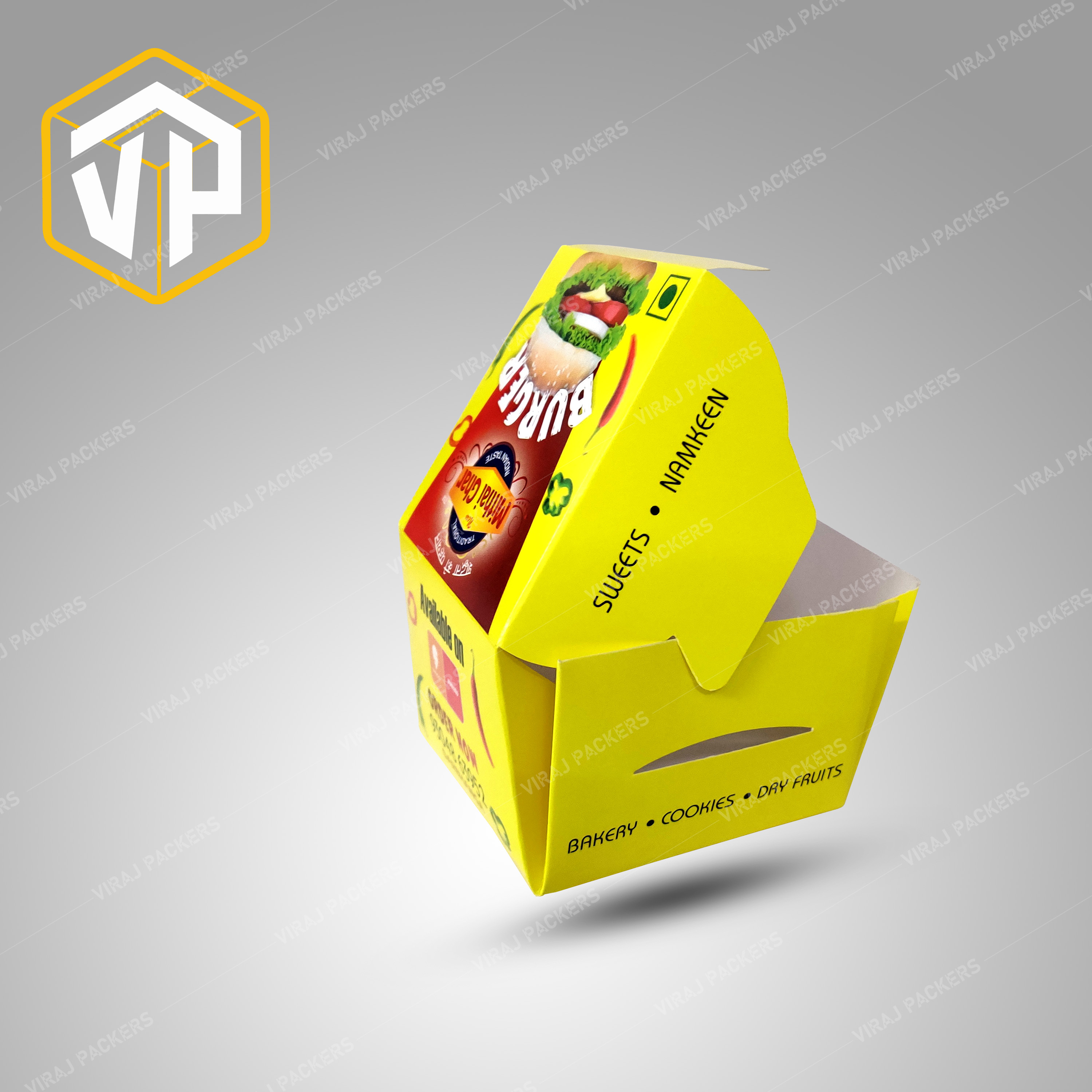 Burger Box Packaging Design - Eco-friendly Paper, Custom Size, Square Shape | Glossy Lamination, Secure Closure For Fresh And Stylish Presentation