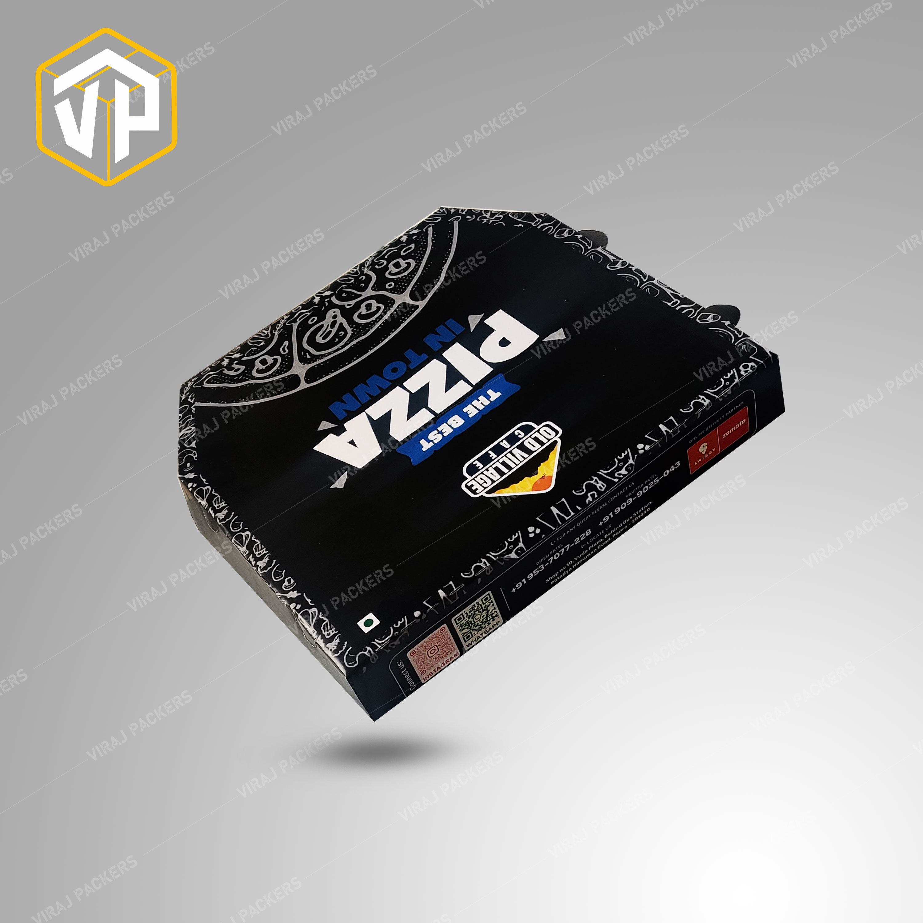 Eight Inch Diamond Pizza Packaging Boxes Manufacturer - Paper, 8 Inch Width, 8 Inch Length, Glossy Lamination , Eco-friendly, Customizable Design, Vibrant Uv Offset Printing