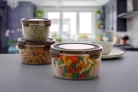 3 Piece Airtight Container - Plastic | 31l X 10w X 8h Centimeters, Gray Color, Reusable Food Storage Solution