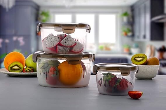 3 Piece Airtight Container - Plastic | 31l X 10w X 8h Centimeters, Gray Color, Reusable Food Storage Solution