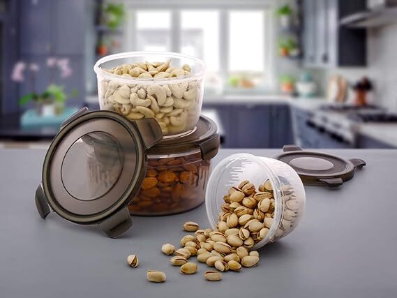 3 Piece Airtight Container - Plastic | 31l X 10w X 8h Centimeters, Gray Color, Reusable Food Storage Solution