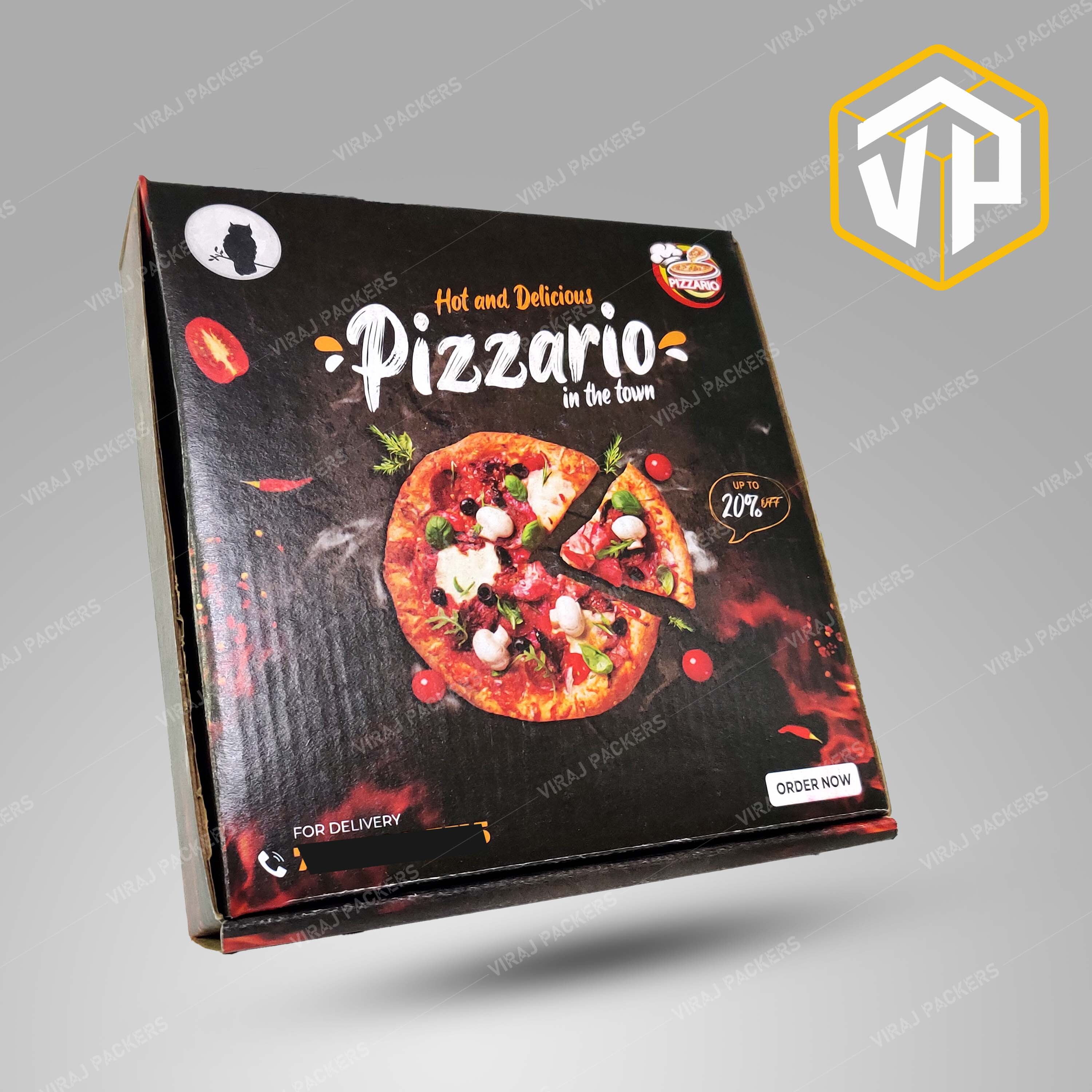 10 Inch Square Pizza Box With Customized Printing - Paper, 10x10 Inches, Glossy Lamination, Uv Offset Printing | Eco-friendly, Custom Designs For Food Delivery