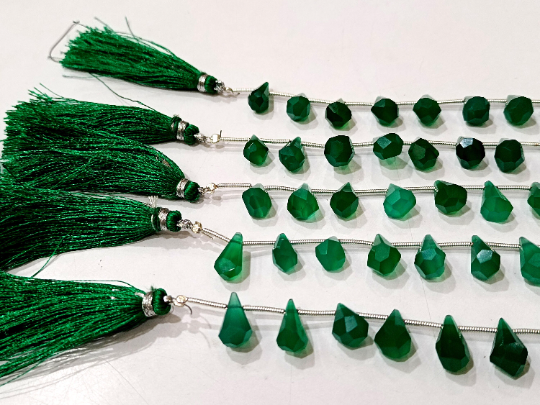 Natural Green Onyx Faceted Teardrop 6x10mm To 9x15mm Beads Strand 8''long - Material: Stone