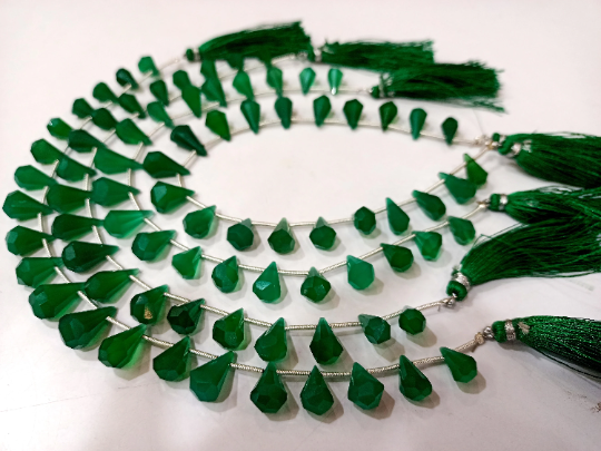 Natural Green Onyx Faceted Teardrop 6x10mm To 9x15mm Beads Strand 8''long - Material: Stone