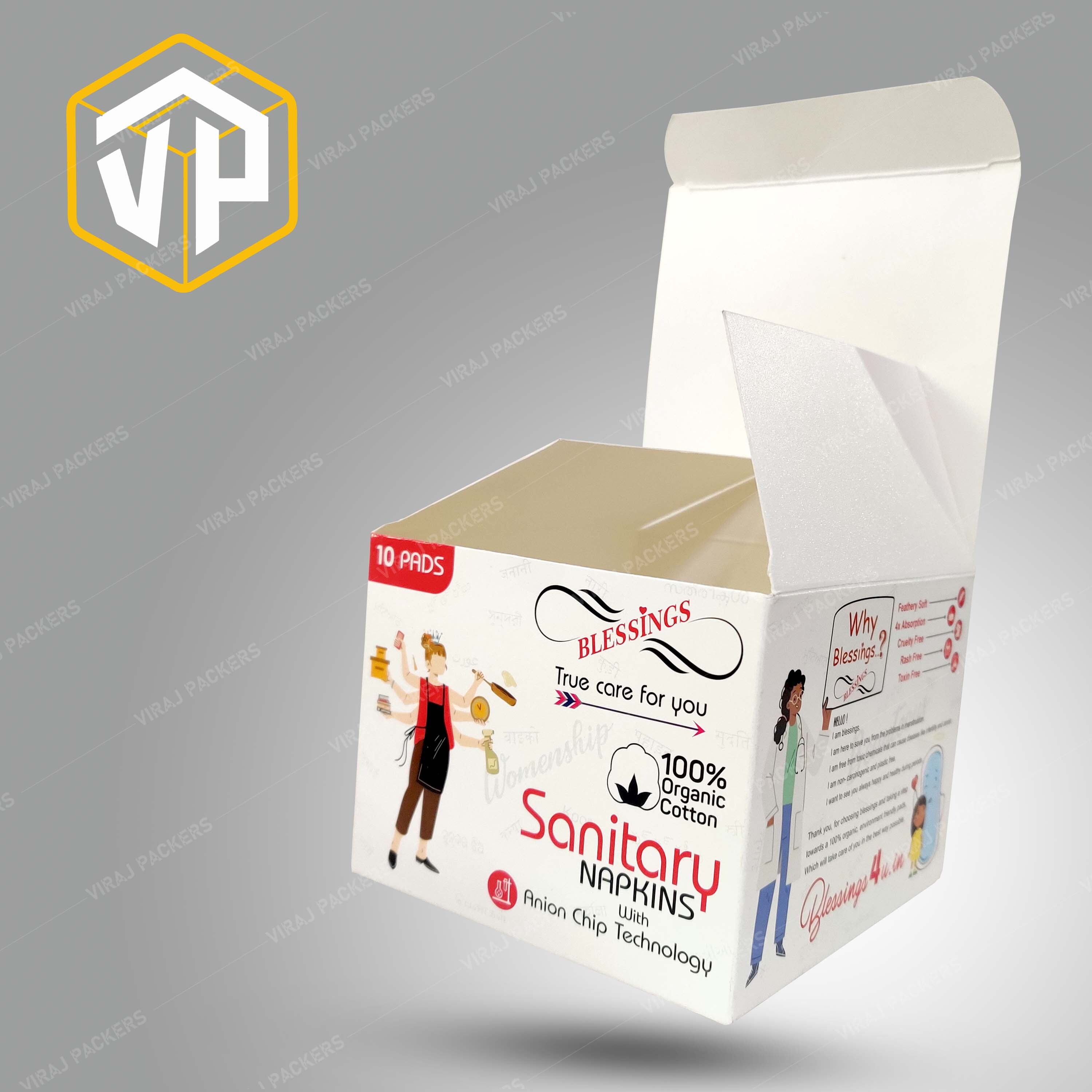 Primium Quality Sanitary Packaging Box - Paper, Customized Size, Square Shape | Glossy Lamination, Uv Offset Printing, Customizable Design