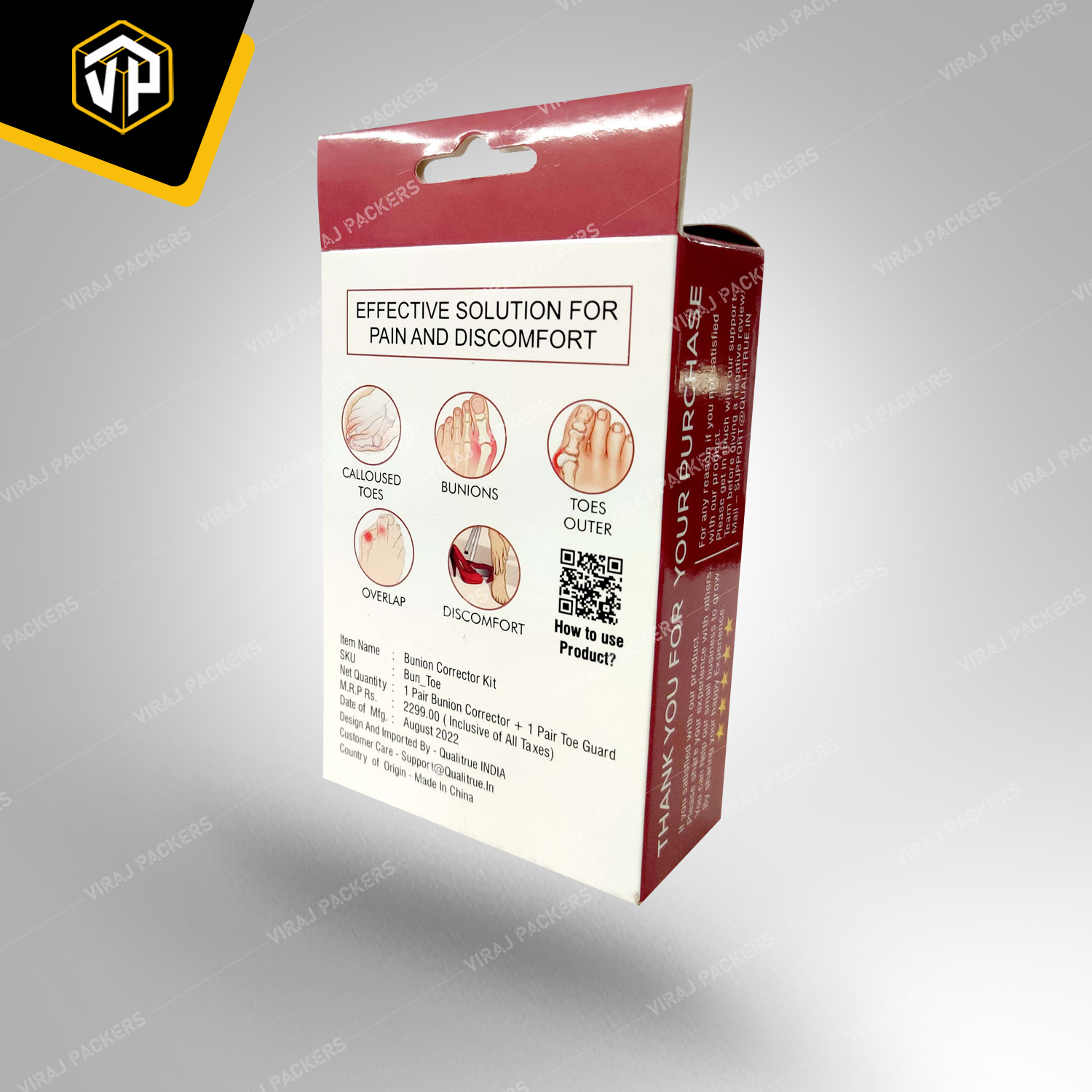 Bunion Corrector Kit With Customized Printing - High-quality Materials, Custom Size And Design, Glossy Lamination Finishing, Uv Offset Printing