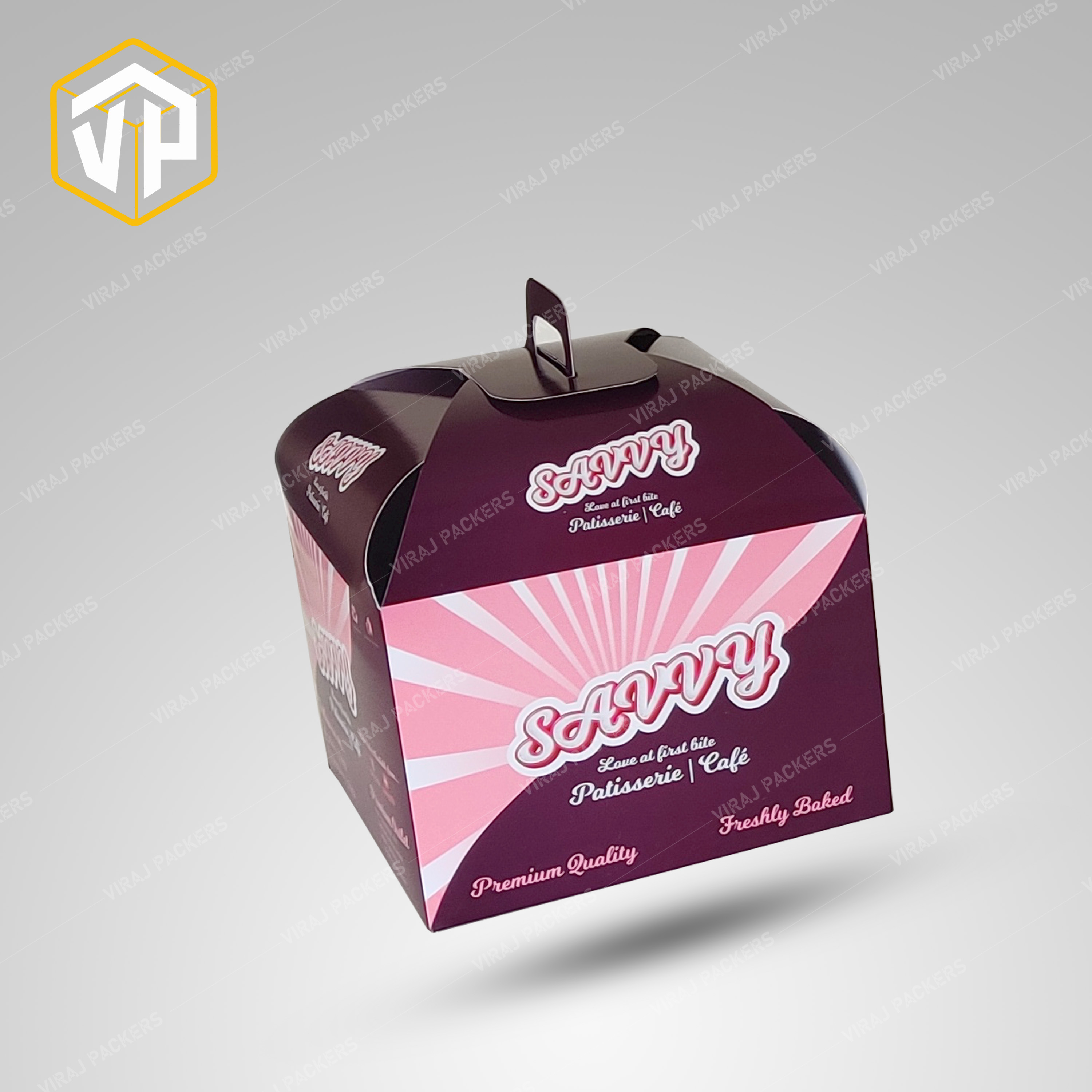 Handle Cake Box - High-quality Paper, Customized Size And Design | Glossy Lamination, Uv Offset Printing For Elegant Cake Packaging