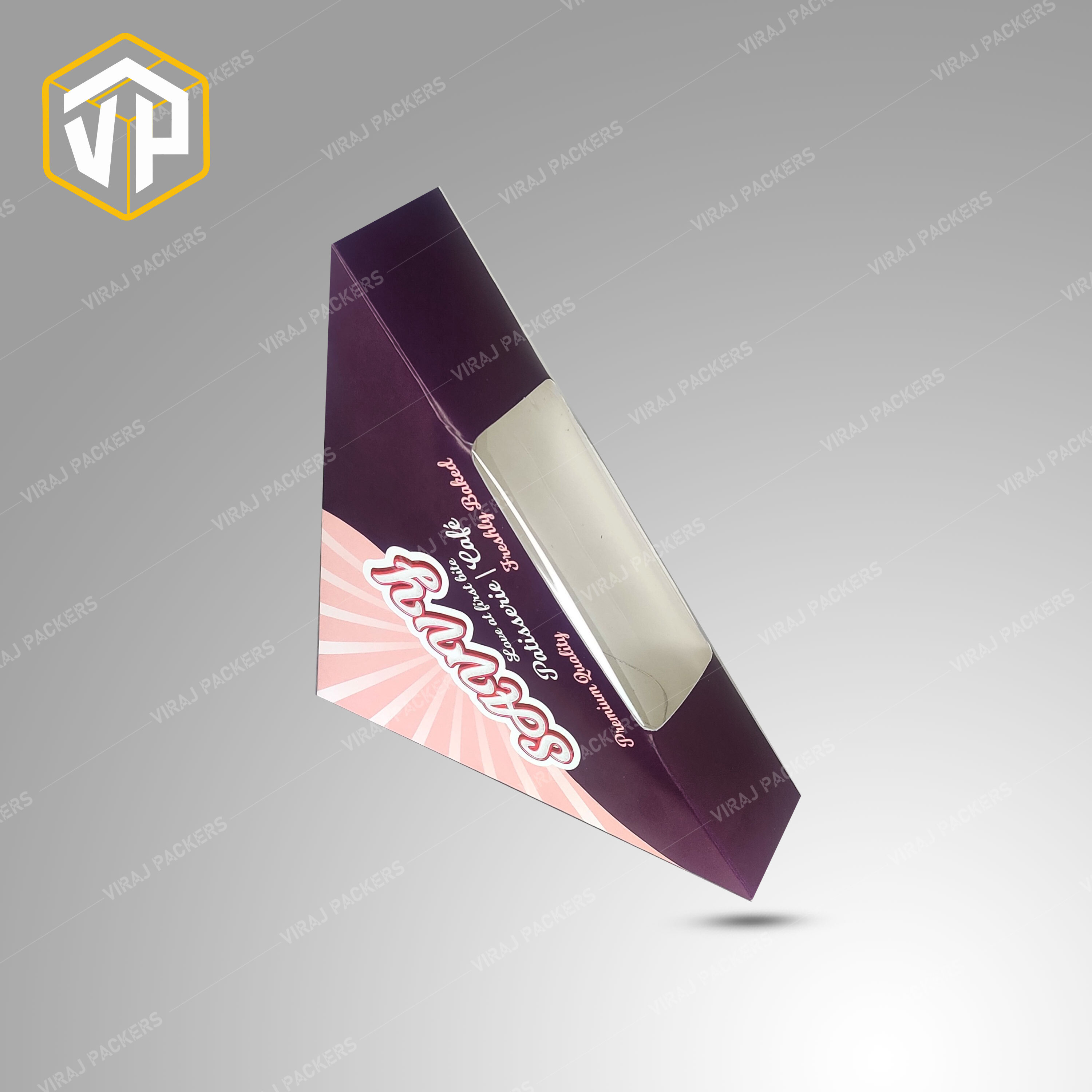 Triangle Sandwich Packaging Box With Custom Print - Paper Material, Customized Size, Glossy Lamination Finish | Uv Offset Printing, Distinctive Triangle Shape