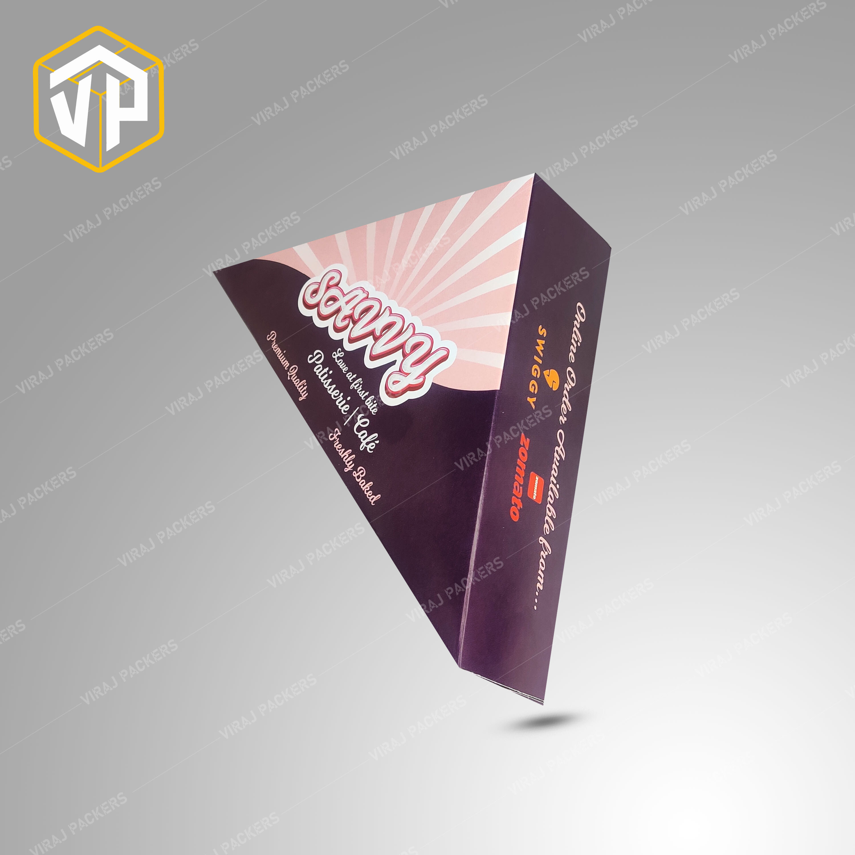 Triangle Sandwich Packaging Box With Custom Print - Paper Material, Customized Size, Glossy Lamination Finish | Uv Offset Printing, Distinctive Triangle Shape