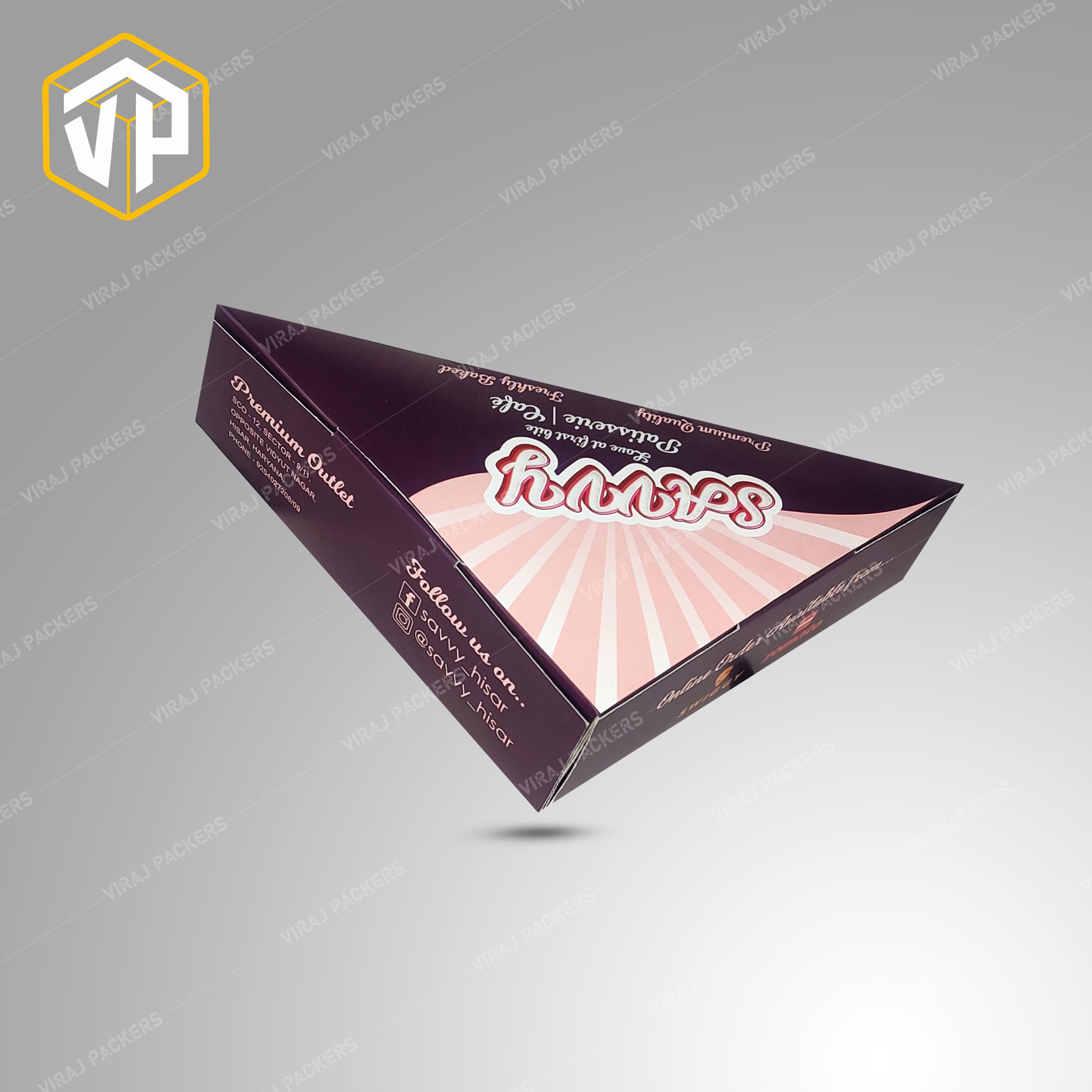 Triangle Sandwich Packaging Box With Custom Print - Paper Material, Customized Size, Glossy Lamination Finish | Uv Offset Printing, Distinctive Triangle Shape