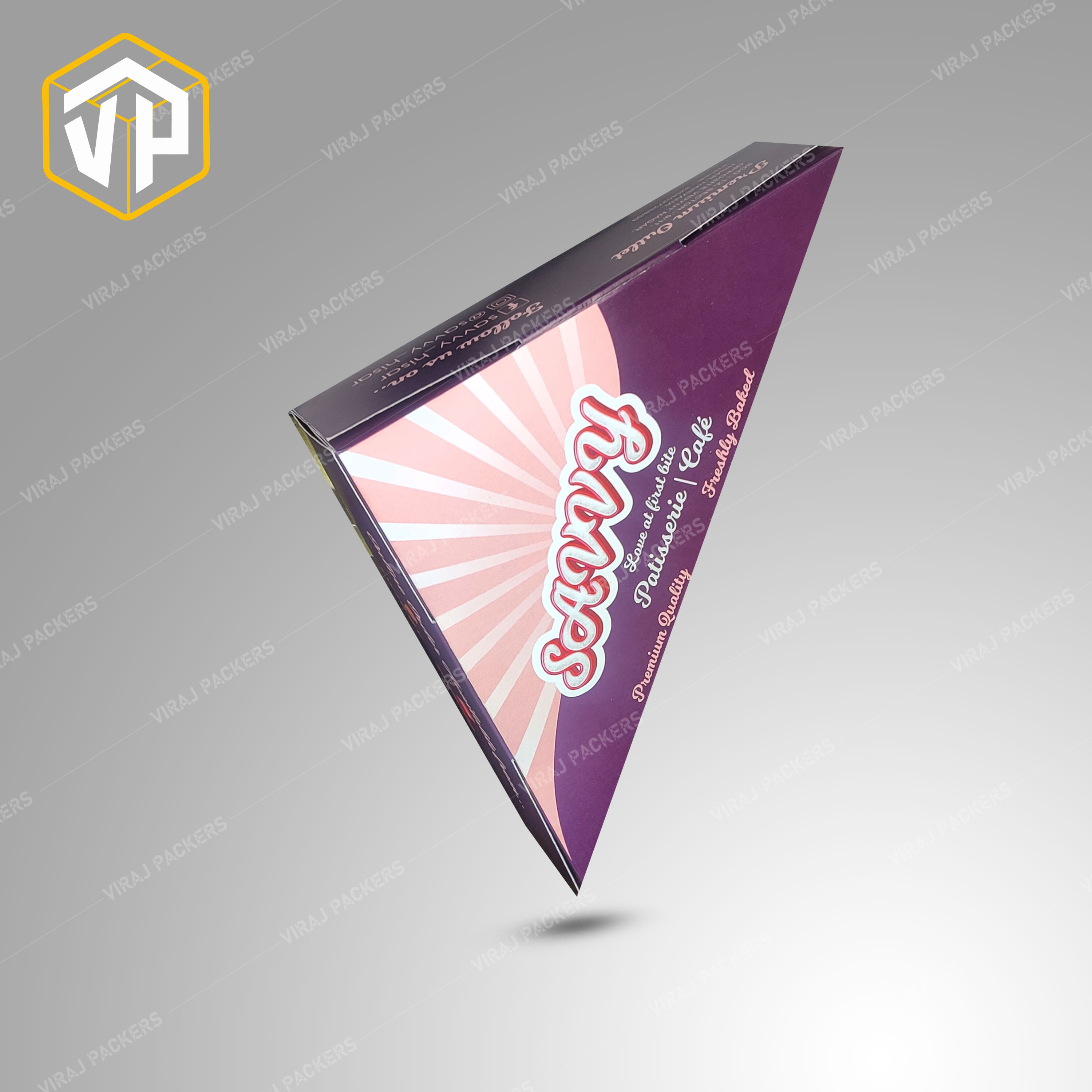 Triangle Sandwich Packaging Box With Custom Print - Paper Material, Customized Size, Glossy Lamination Finish | Uv Offset Printing, Distinctive Triangle Shape