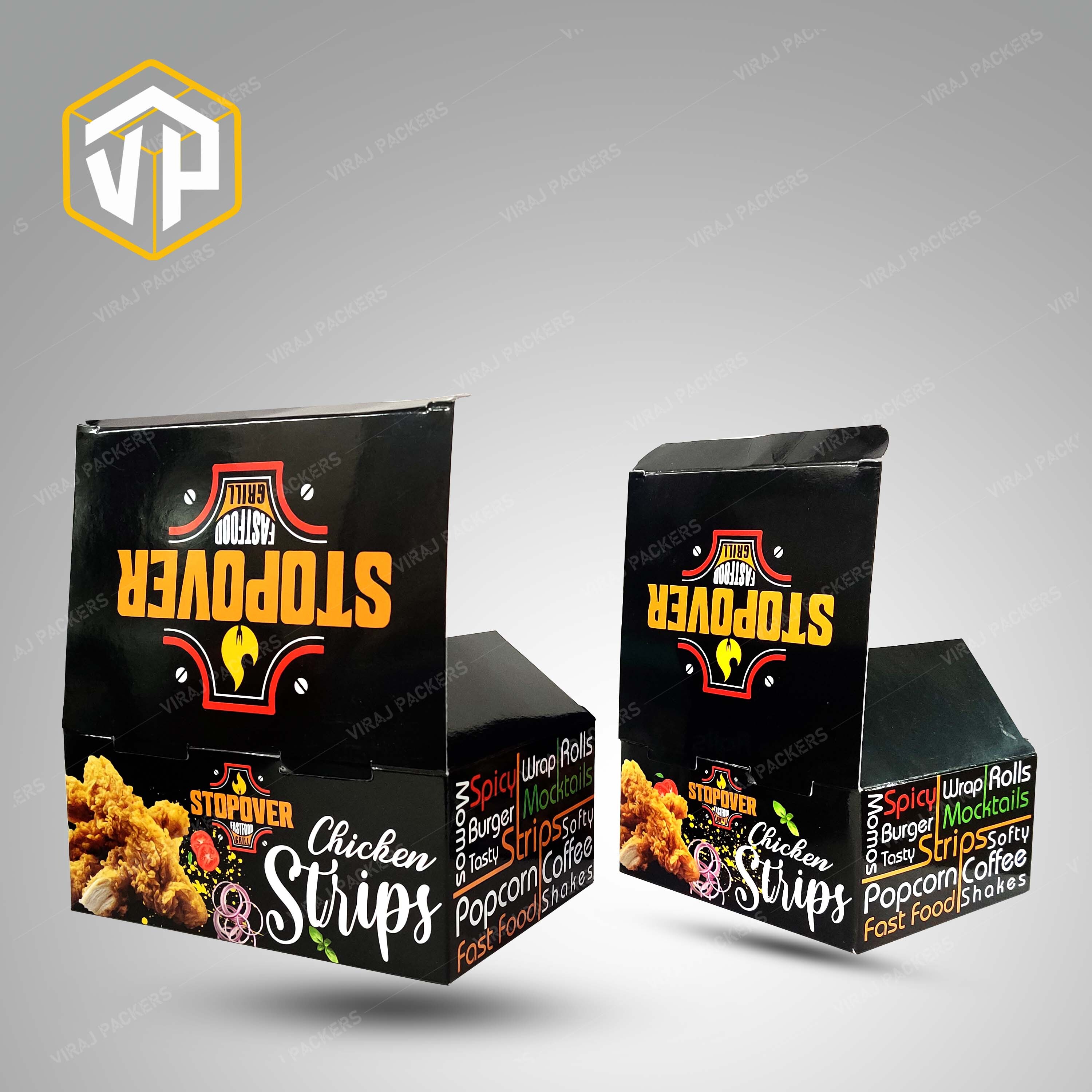 Fried Chicken Paper Packaging Box With Custom Printing - Food-grade Paper, Customized Size, Glossy Lamination , Grease-resistant Finish, Uv Offset Printing