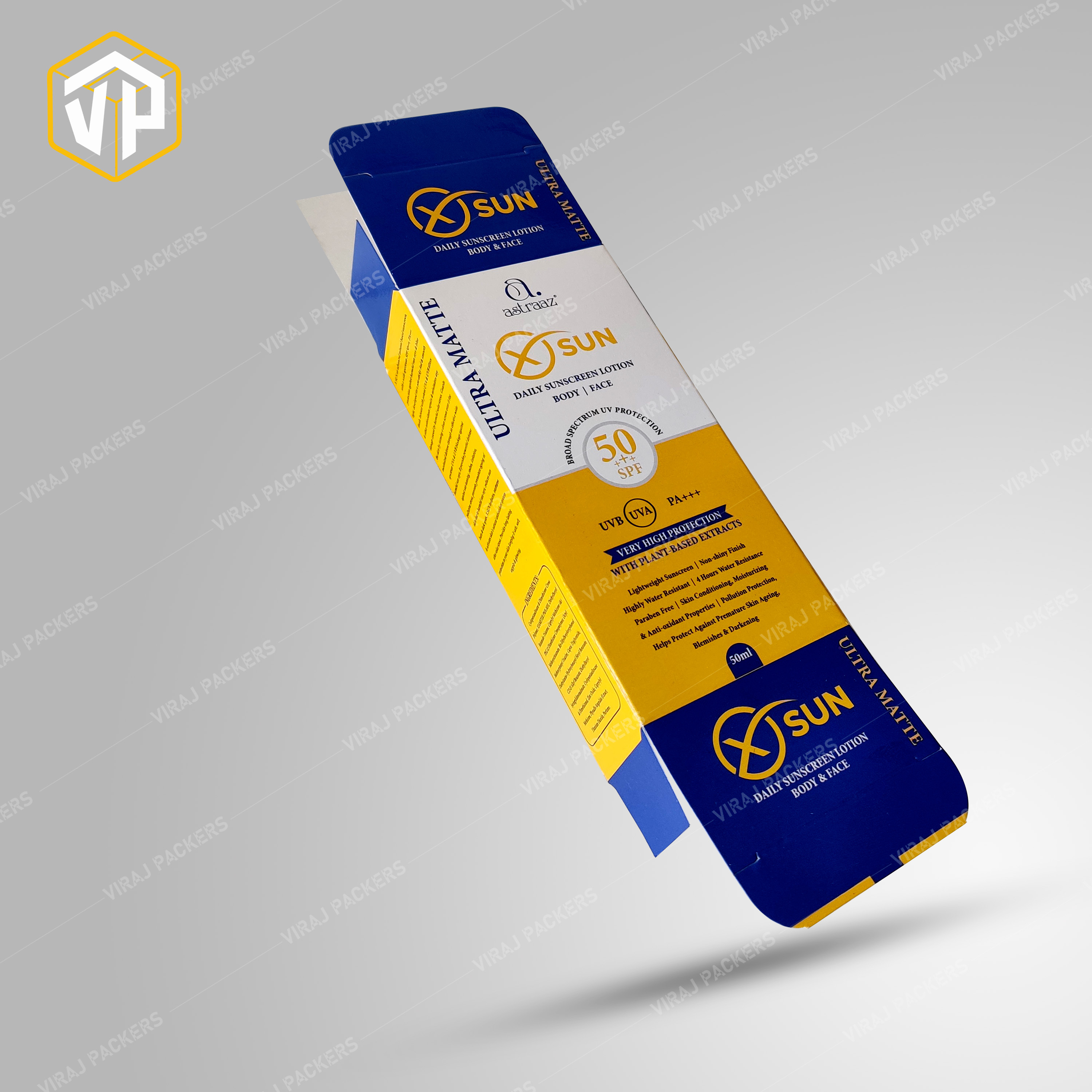 Sunscreen Lotion Packaging Box - Paper Construction, Customized Size, Glossy Lamination Finish | Uv Offset Printing, Secure Storage Solution