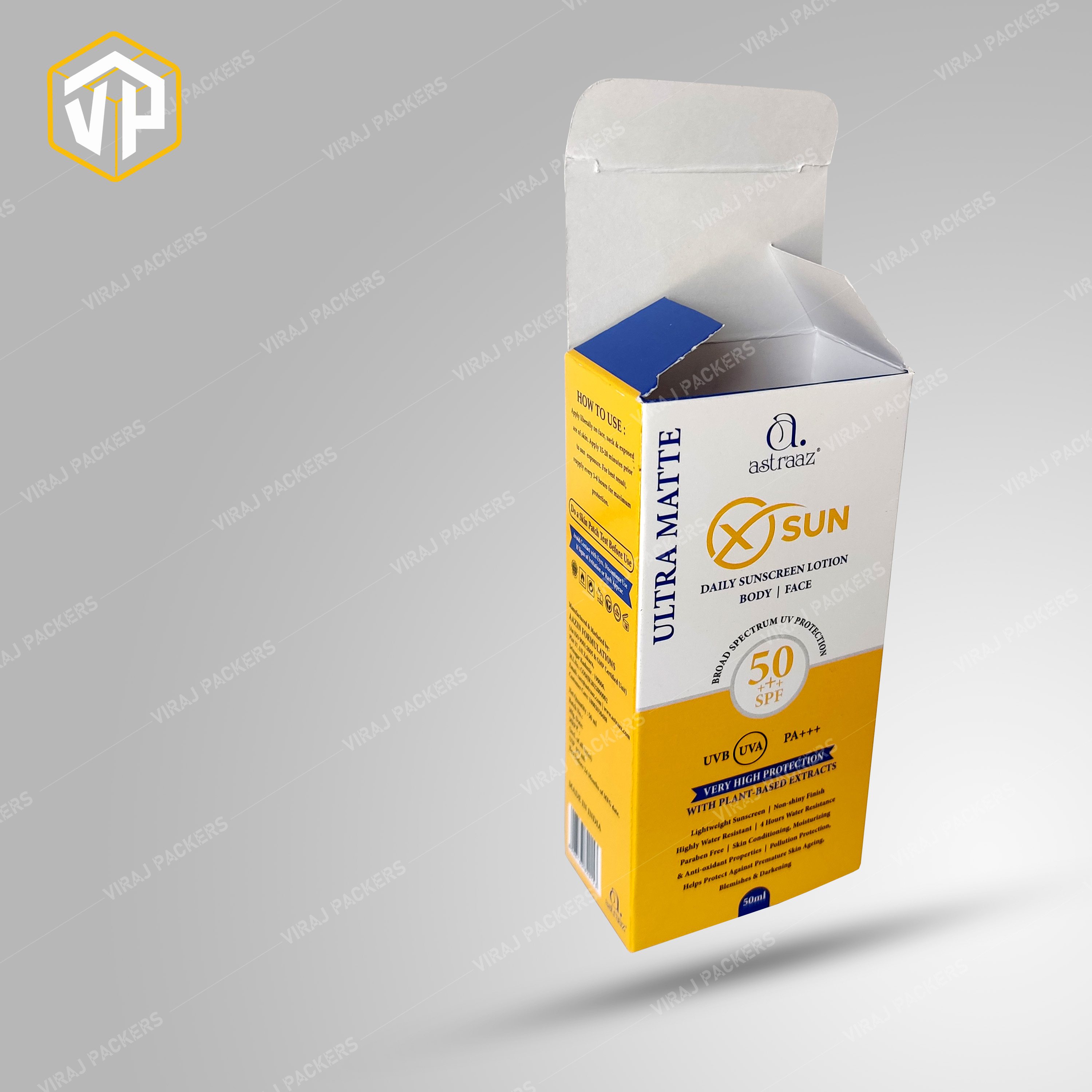 Sunscreen Lotion Packaging Box - Paper Construction, Customized Size, Glossy Lamination Finish | Uv Offset Printing, Secure Storage Solution