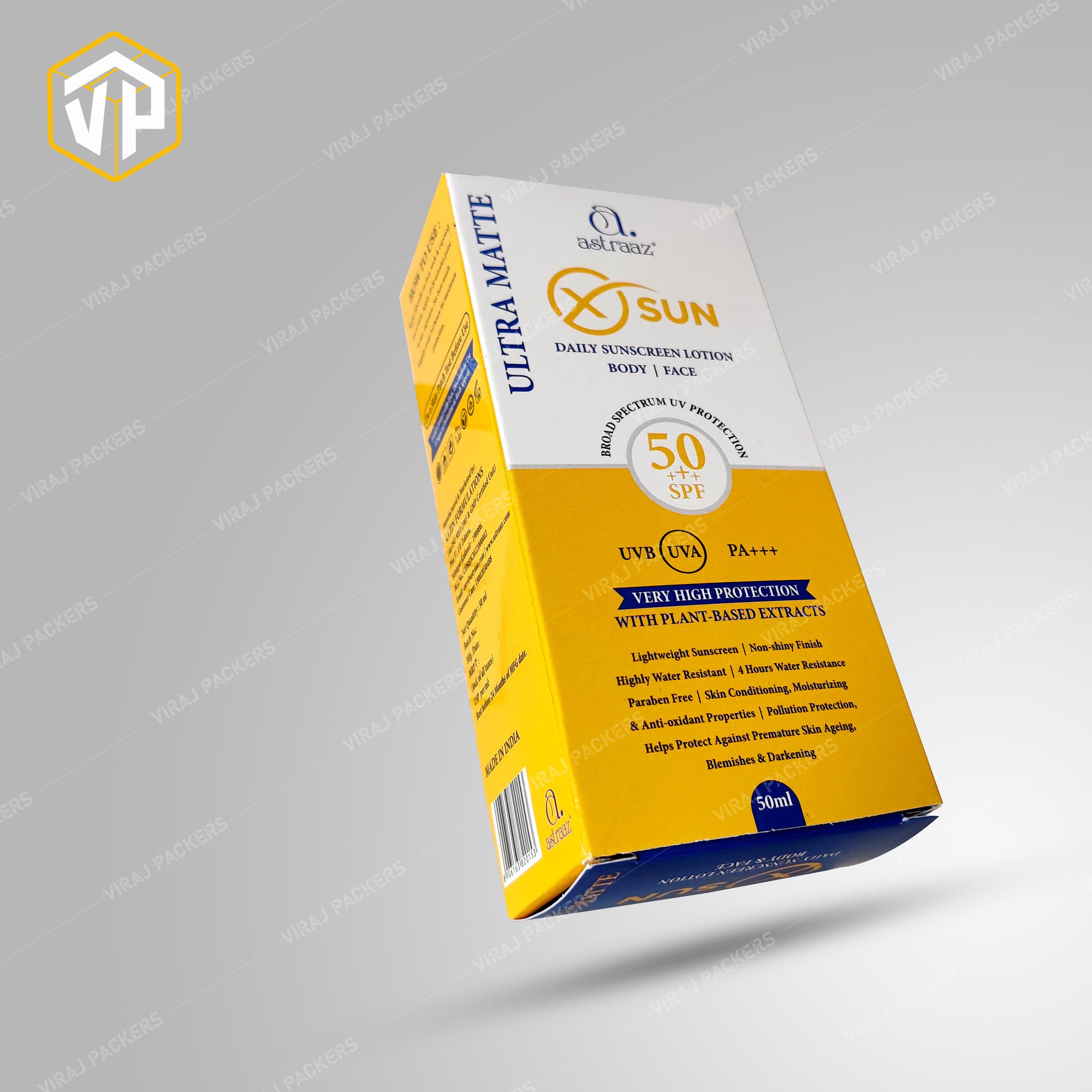 Sunscreen Lotion Packaging Box - Paper Construction, Customized Size, Glossy Lamination Finish | Uv Offset Printing, Secure Storage Solution