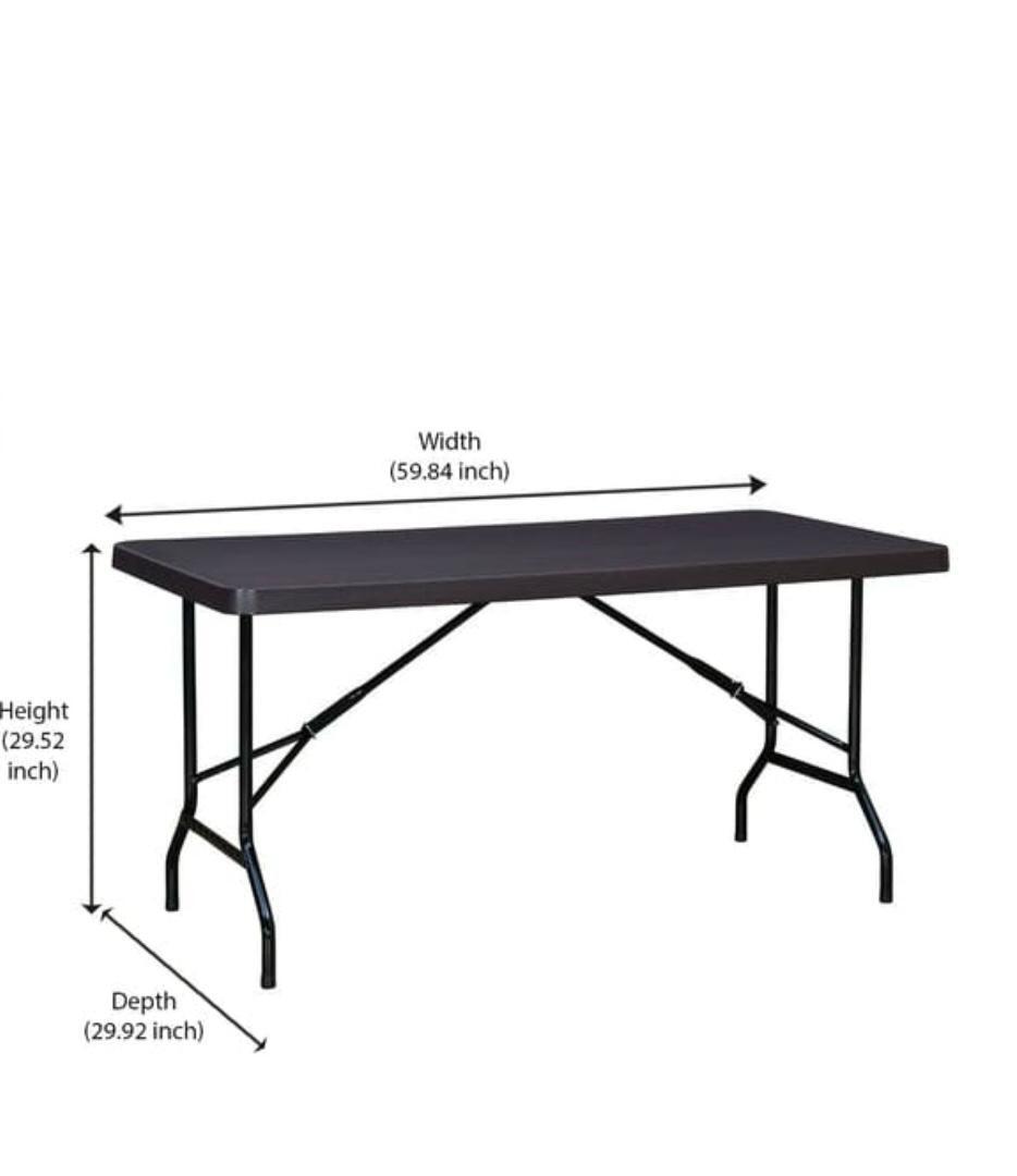 Folding Table - Metal Frame With Wooden Top, Rectangular Shape, Matte Black Finish, Foldable Design For Easy Storage And Transport