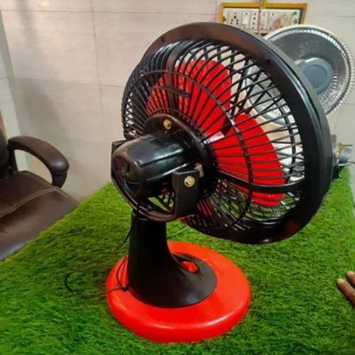 12 Inch Table Fan - Plastic, 12 Inch Blade Diameter, Red & Black | Adjustable Speed Modes, 3 Blades, 220-240 Volt, Table Installation, Warranty Included